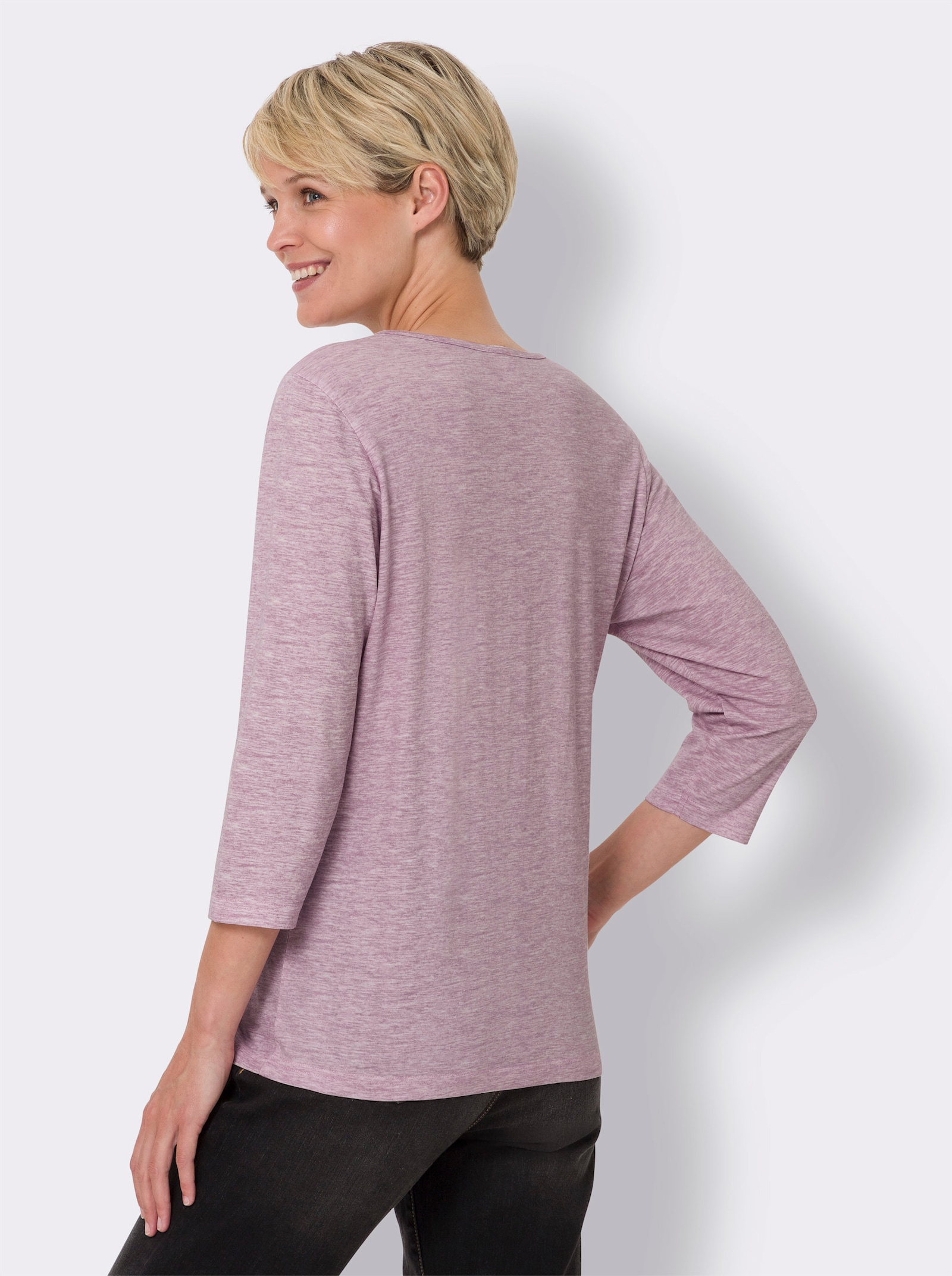 Shirt met 3/4-mouwen in gemêleerde look - mauve gemêleerd