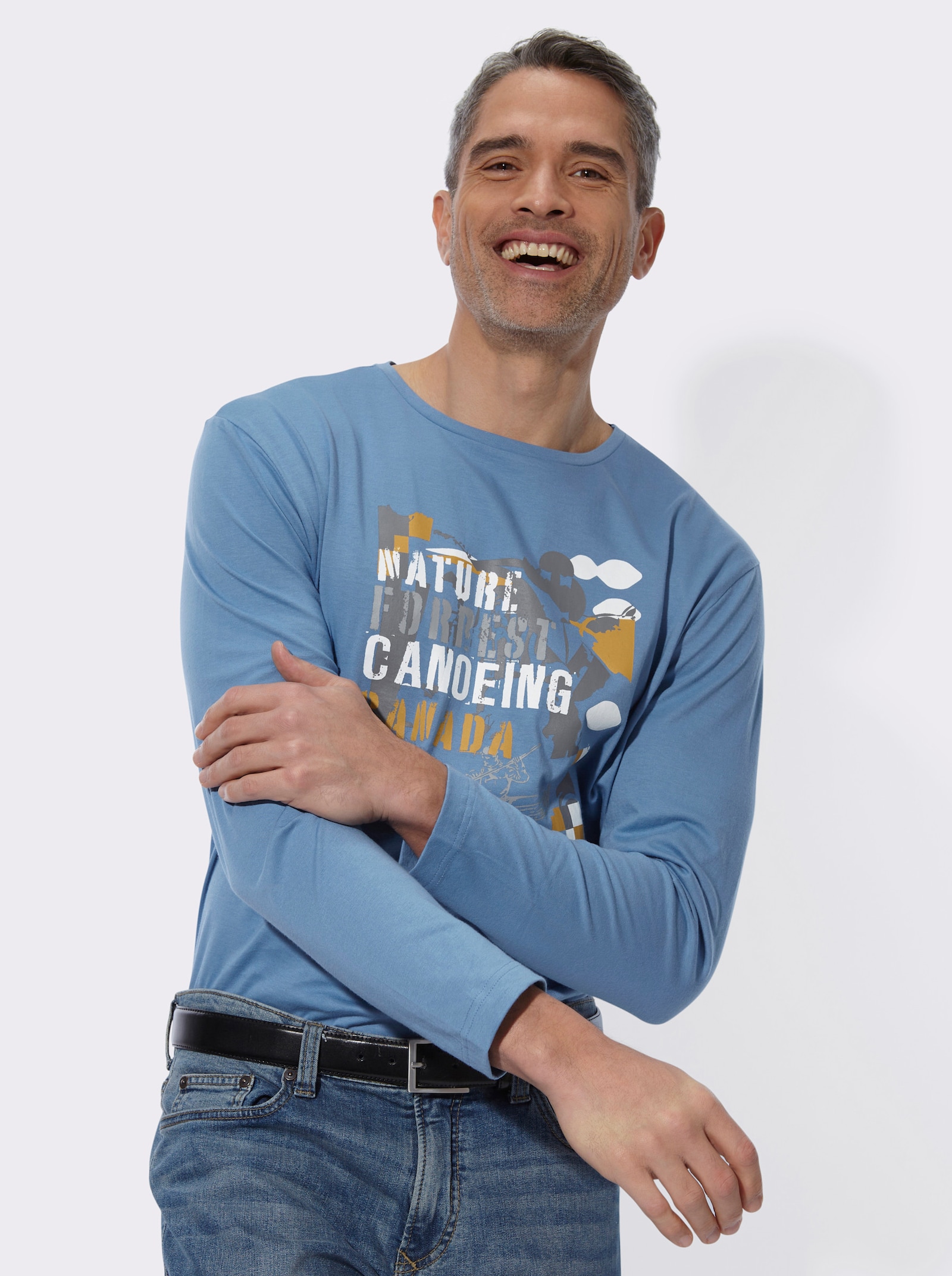 Langarmshirt mit Druckmotiv - mittelblau