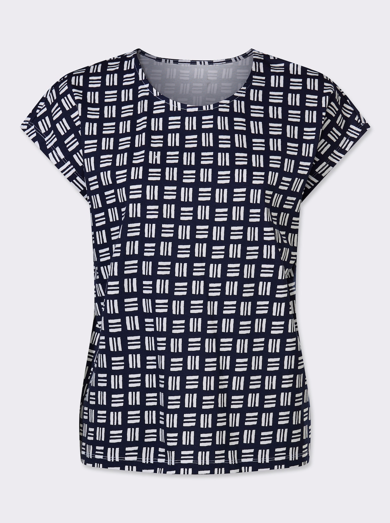 Kurzarmshirt im Allover-Druckmuster - marine-ecru-bedruckt
