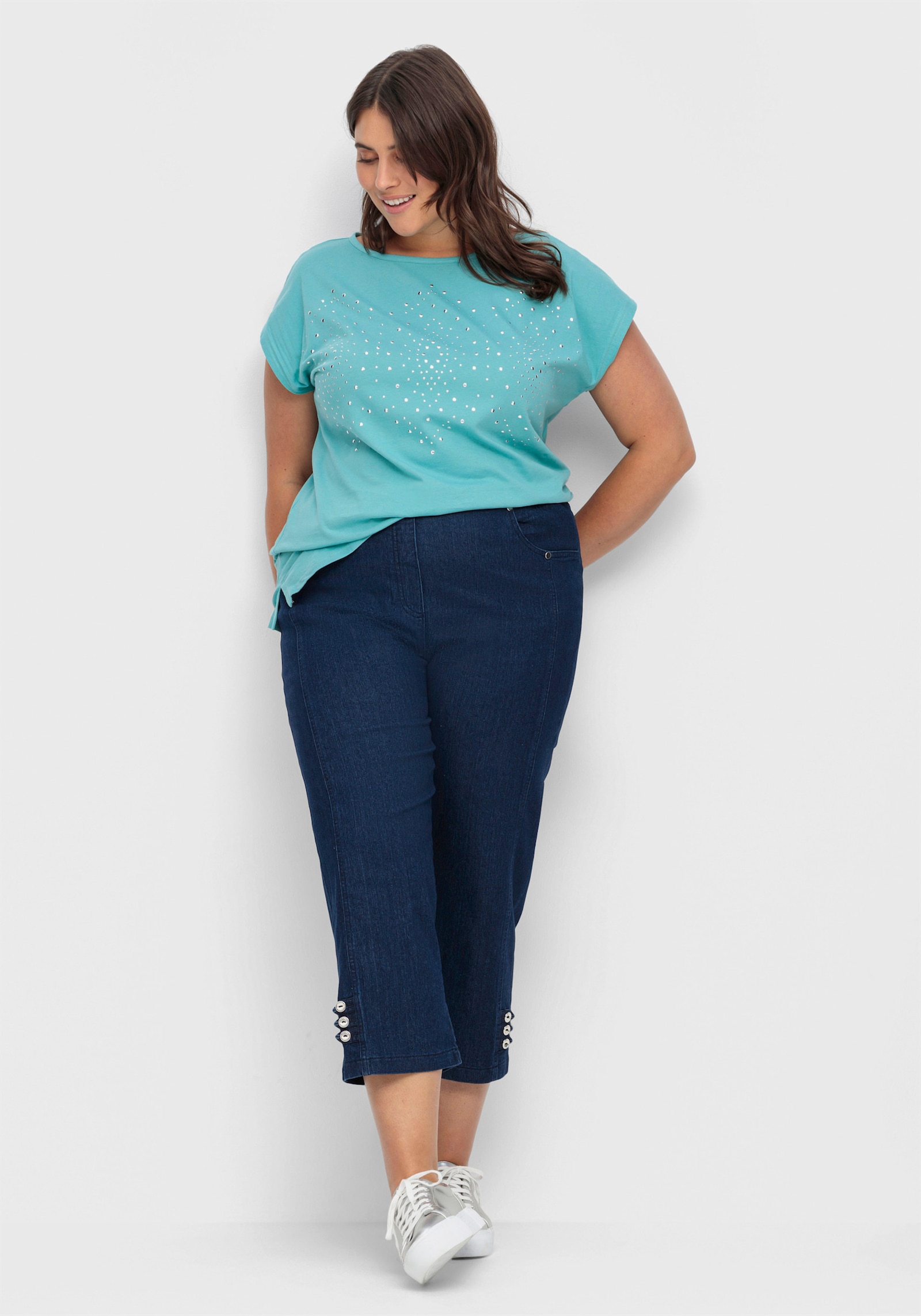 7/8-Jeans mit Zierriegel am Abschluss - blue-stone-washed