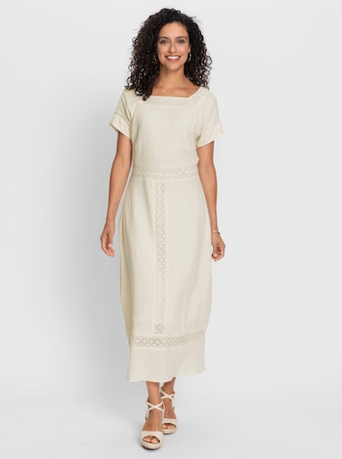 Baumwollkleid mit Spitzendetails - champagner