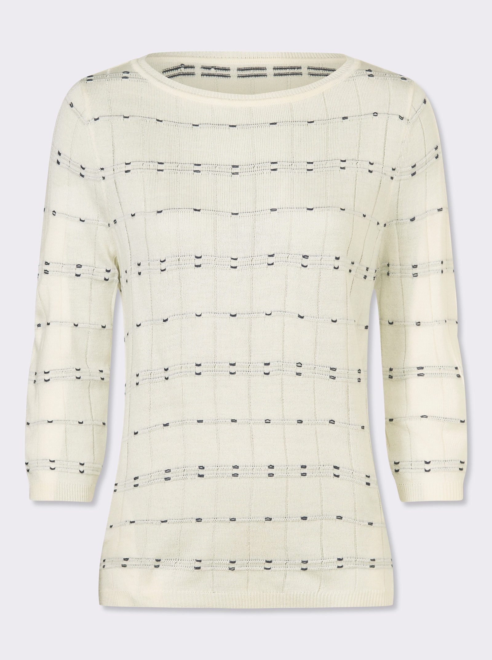 Svetr s 3/4 rukávem a pleteným vzorem - ecru-námořnická modrá-vzor