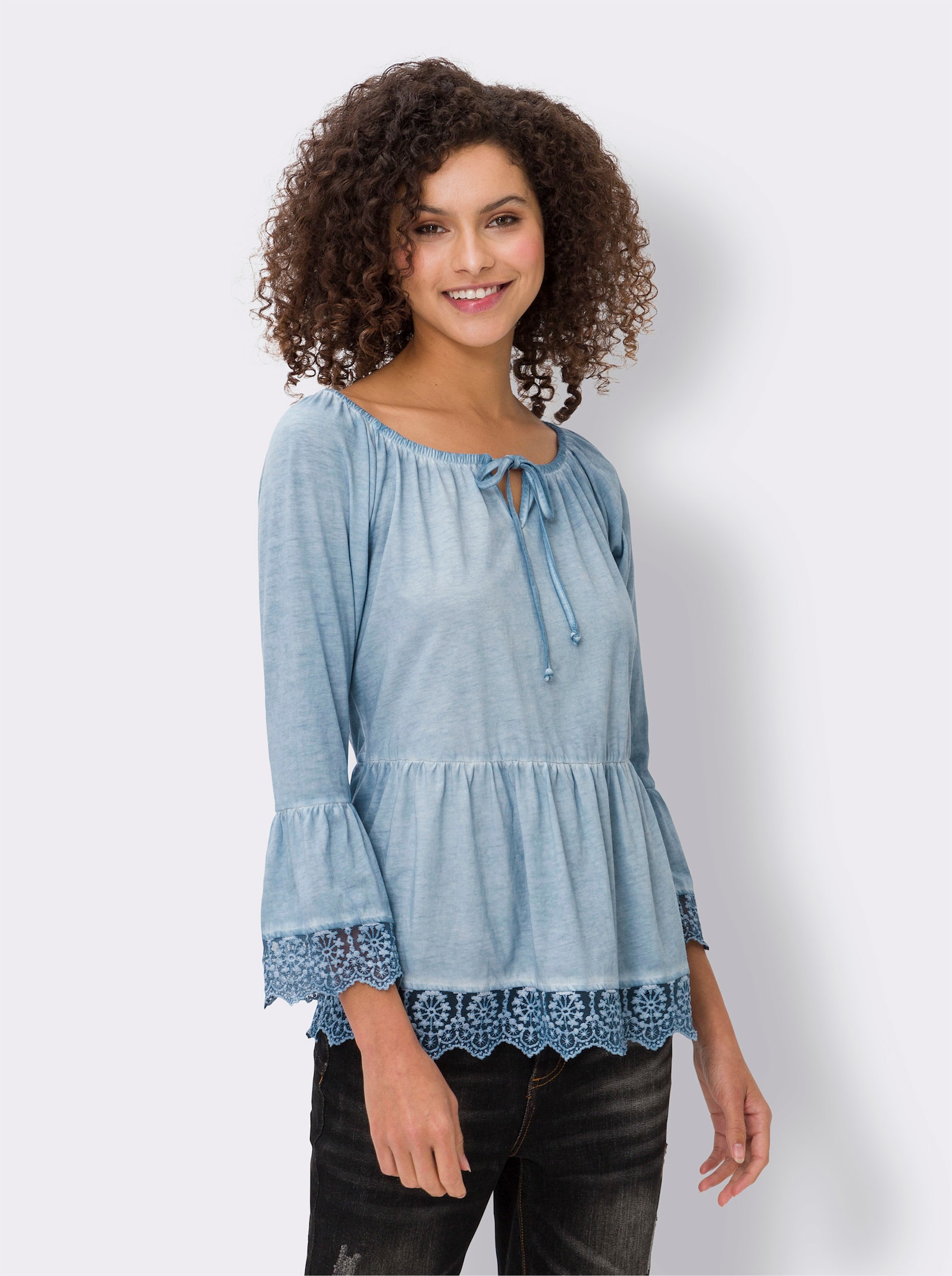 heine T-shirt à basque à l'encolure ajustable, pur coton - bleu