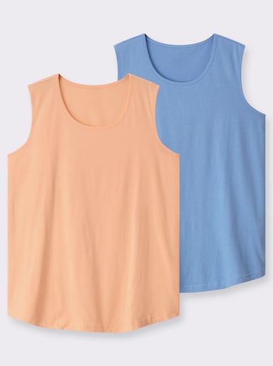 Longtop mit abgerundetem Saum - himmelblau + apricot