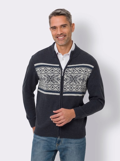 Strickjacke mit Norweger-Muster - marine-steingrau-meliert