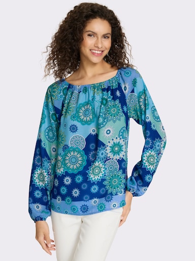 heine Druckbluse - royalblau-grün-bedruckt