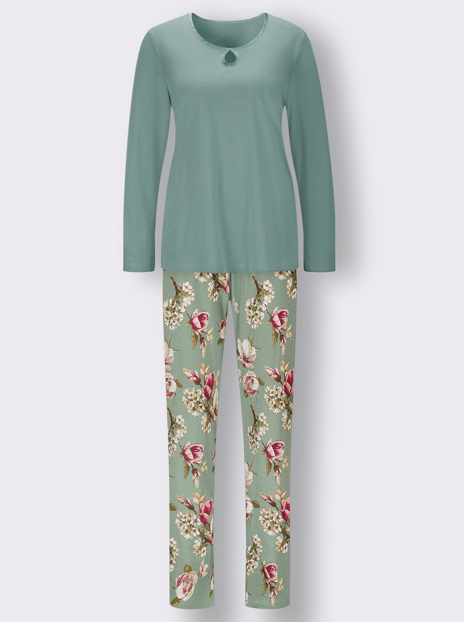 wäschepur Schlafanzug mit Tropfen-Ausschnitt - jade-bedruckt