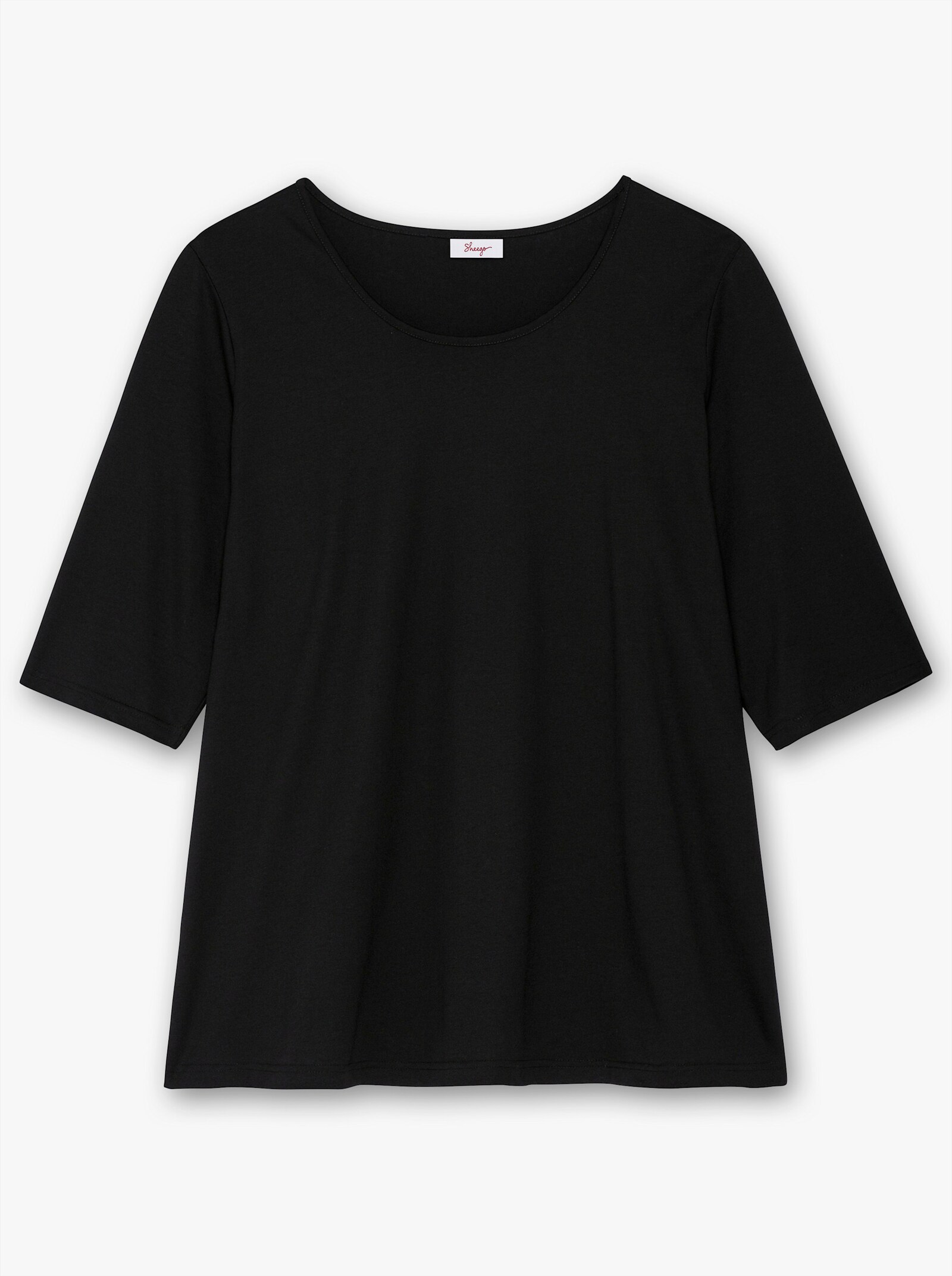 sheego T-shirt à manches 3/4 à la coupe droite légèrement plus longue - noir