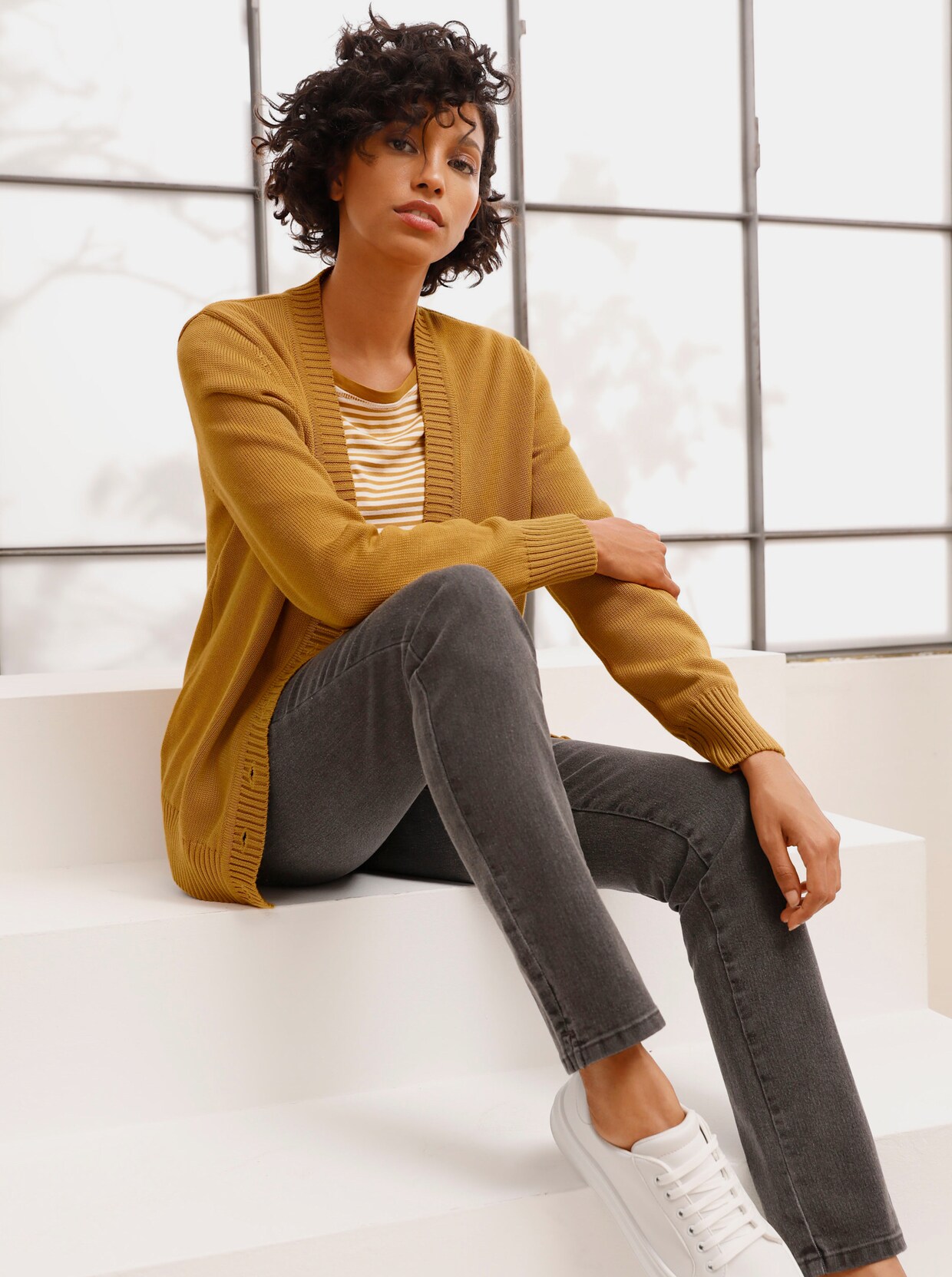 CREATION L PREMIUM Pima-Baumwoll-Strickjacke - curry