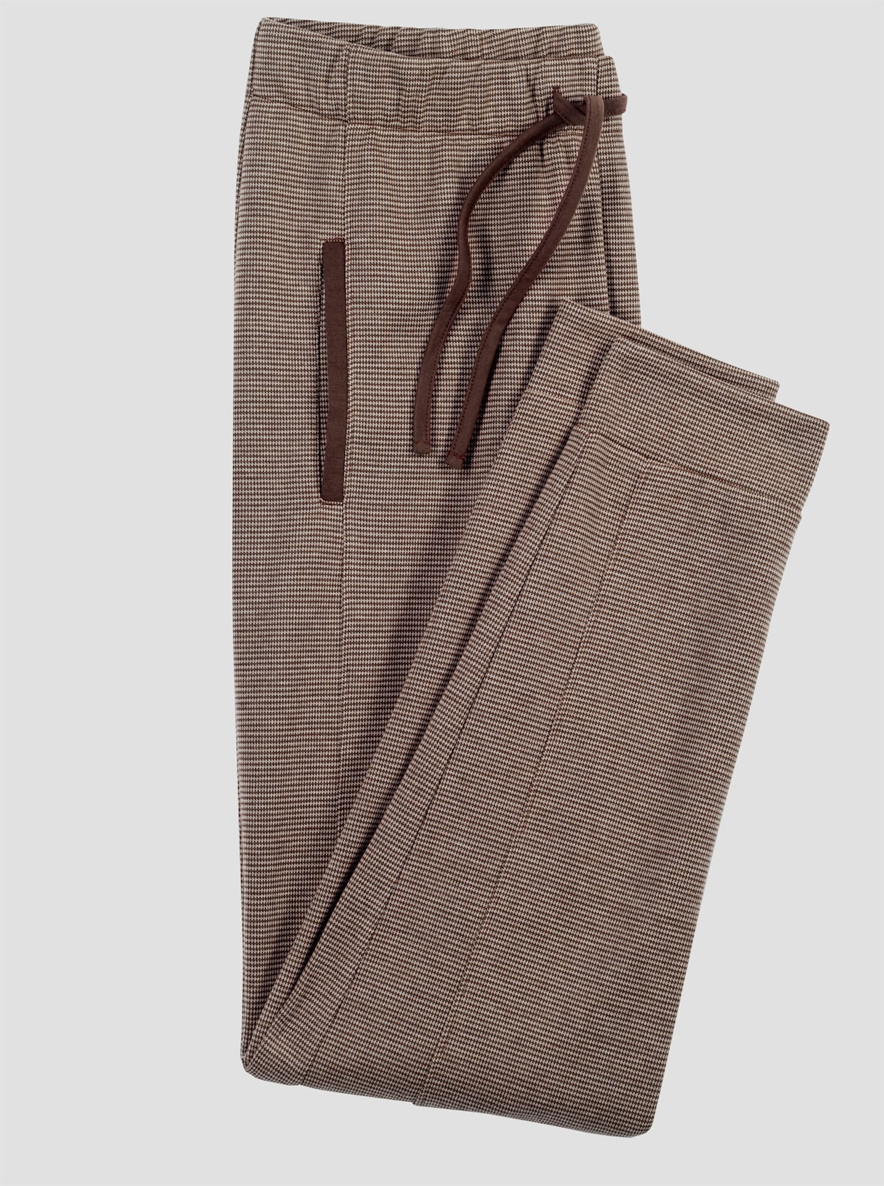 Jerseybroek  in een gemêleerde look - choco/ecru gemêleerd