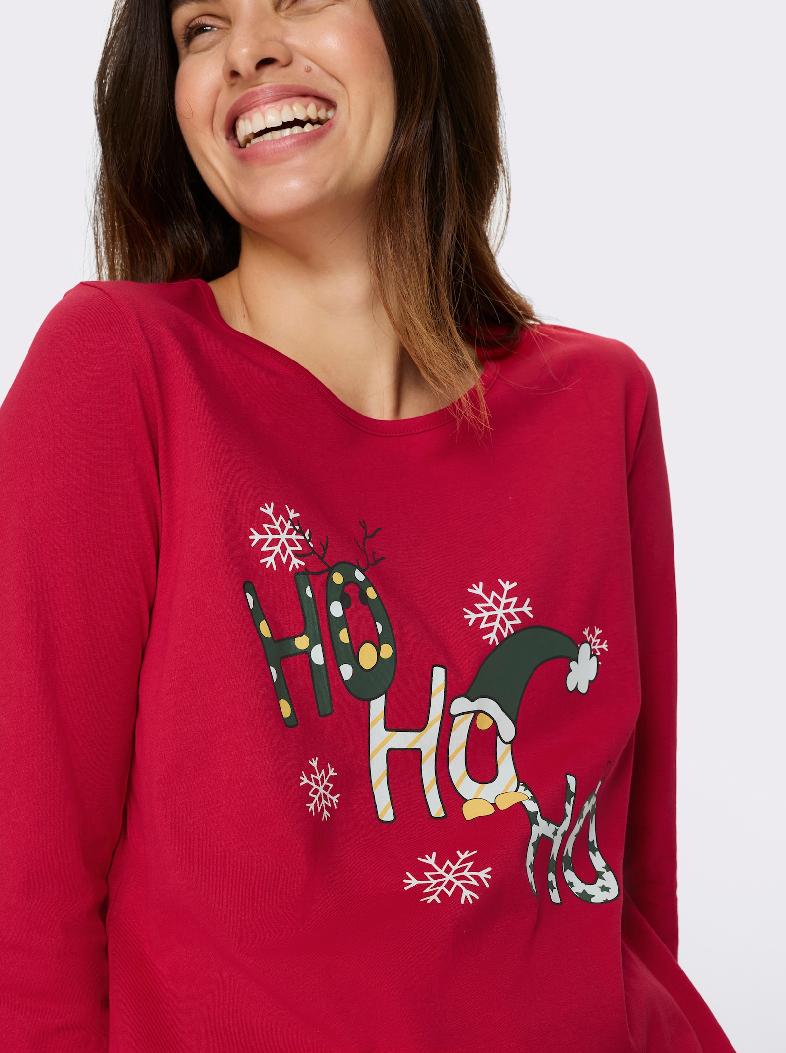 Langarmshirt mit Weihnachts-Motiv - rot-weiß