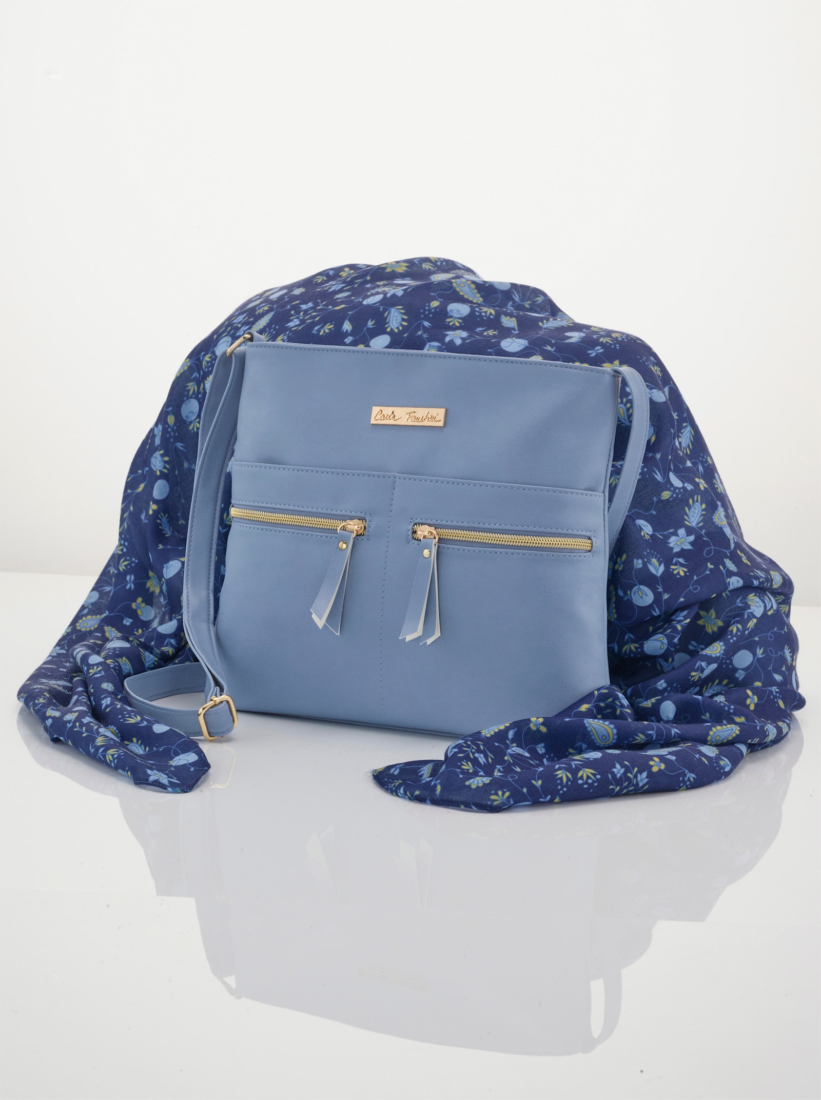 Handtasche mit Schal - bleu-gemustert