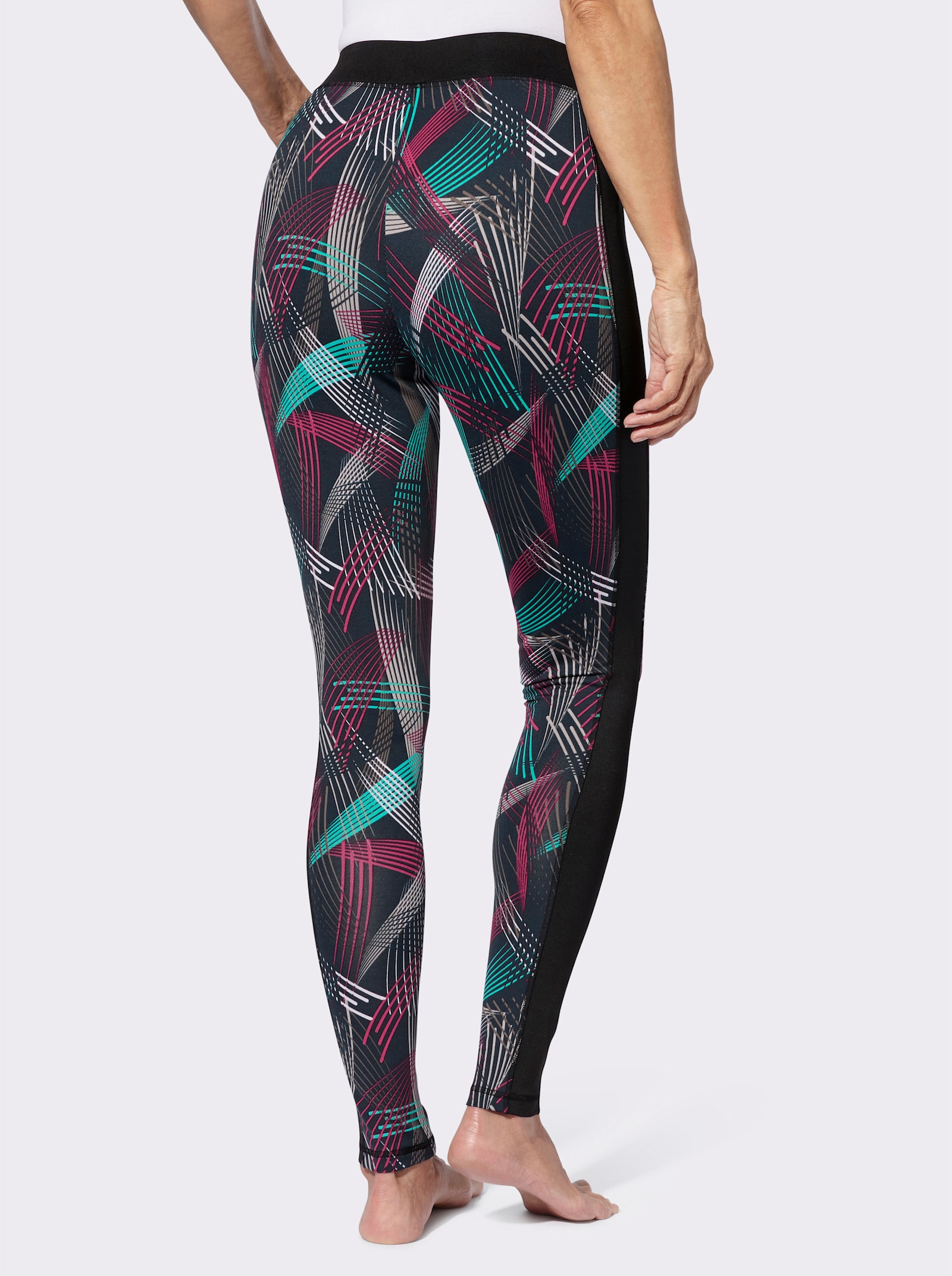 Leggings mit glattem Dehnbund - schwarz-fuchsia-bedruckt