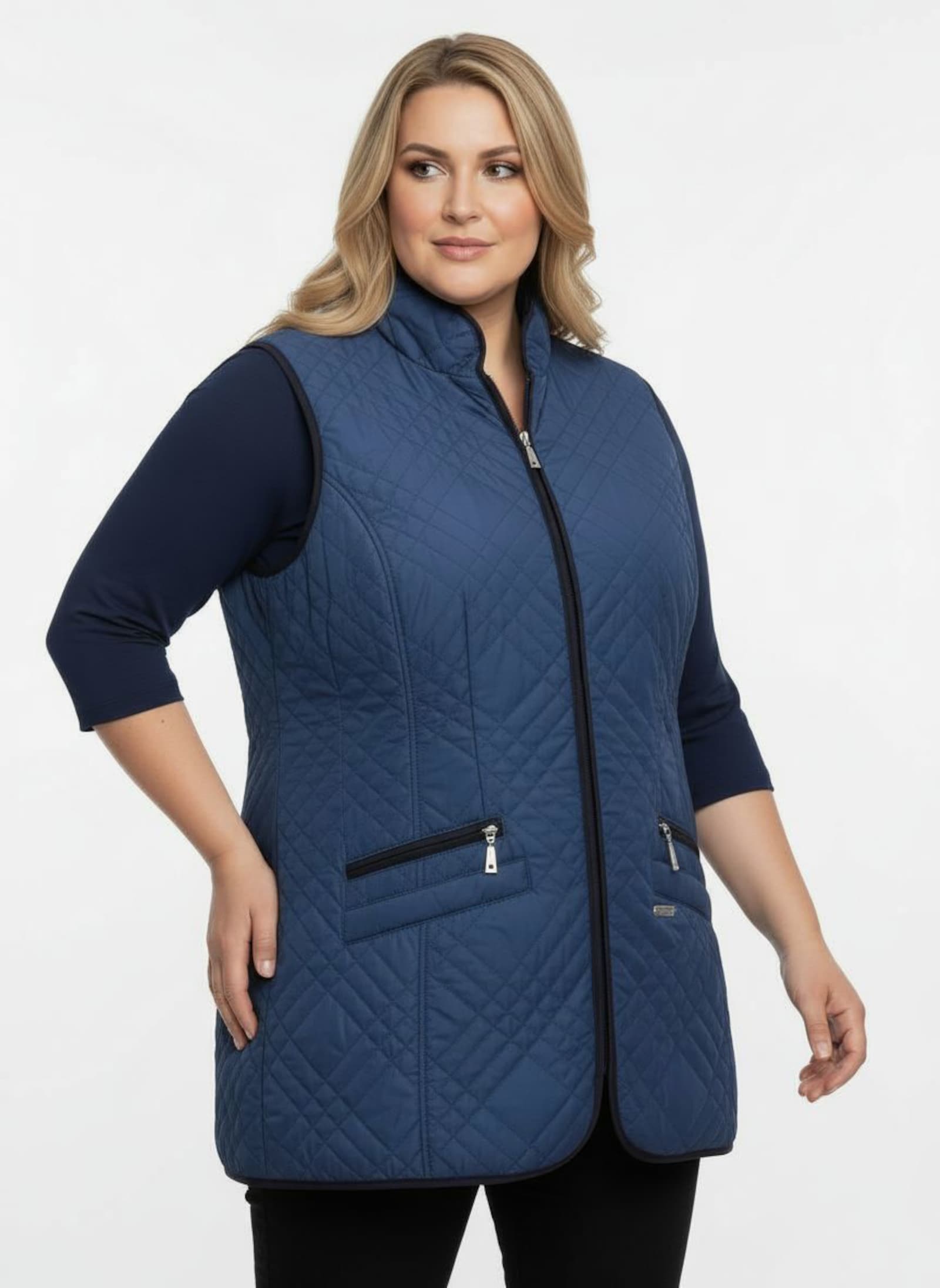 Steppweste mit Reißverschluss-Taschen - jeansblau