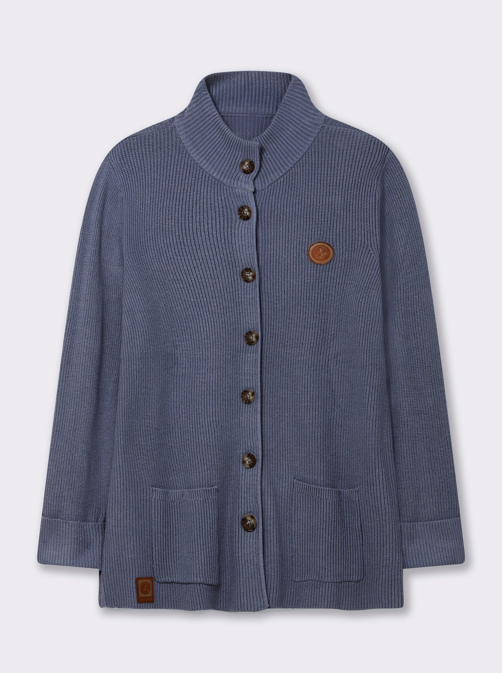 Longstrickjacke mit Stehkragen - taubenblau