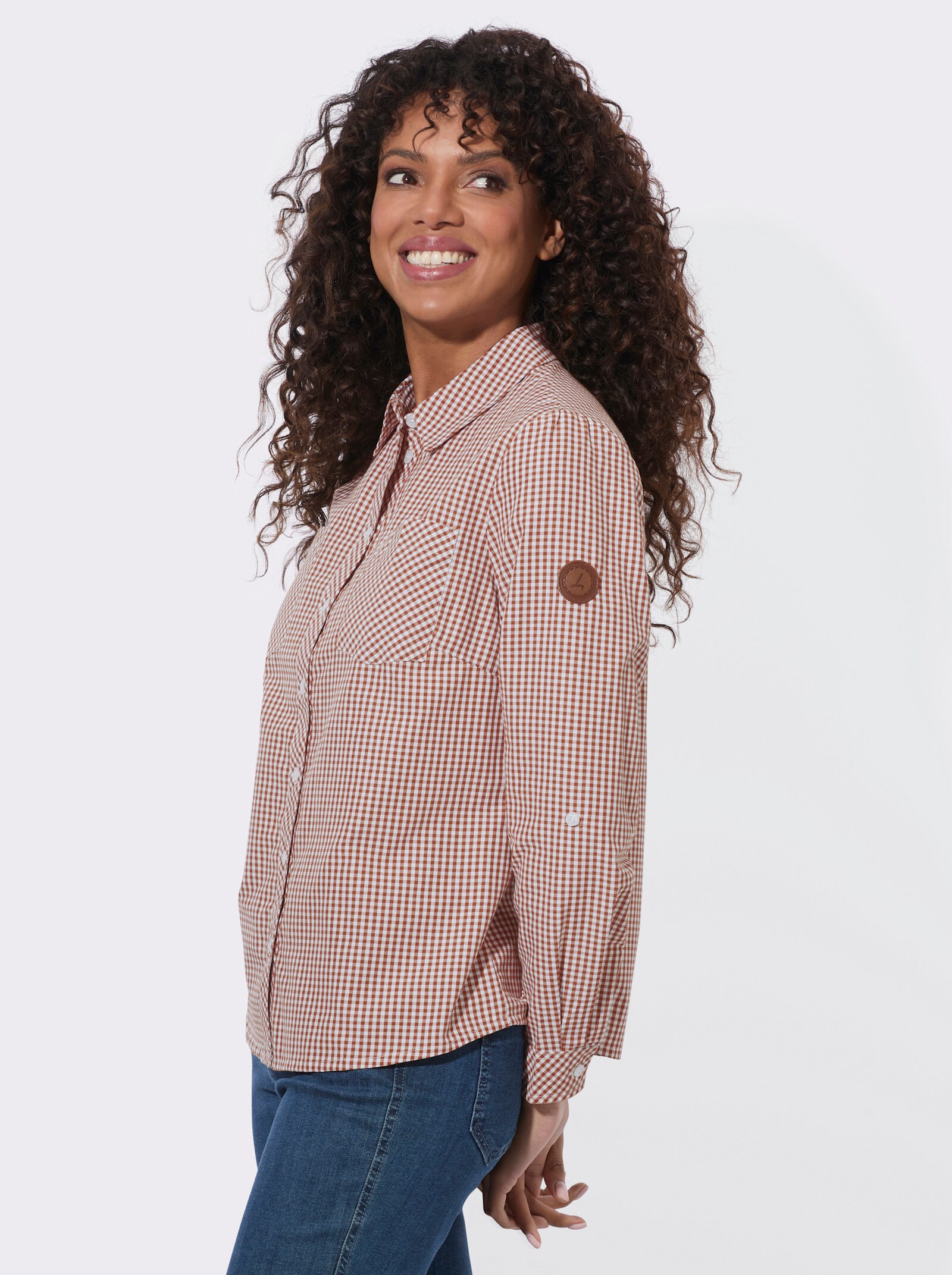  Karobluse mit Brusttaschen - cognac-weiß-kariert