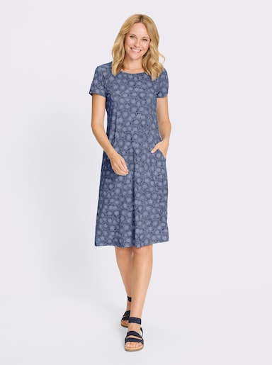 Jerseykleid - taubenblau-marine-bedruckt