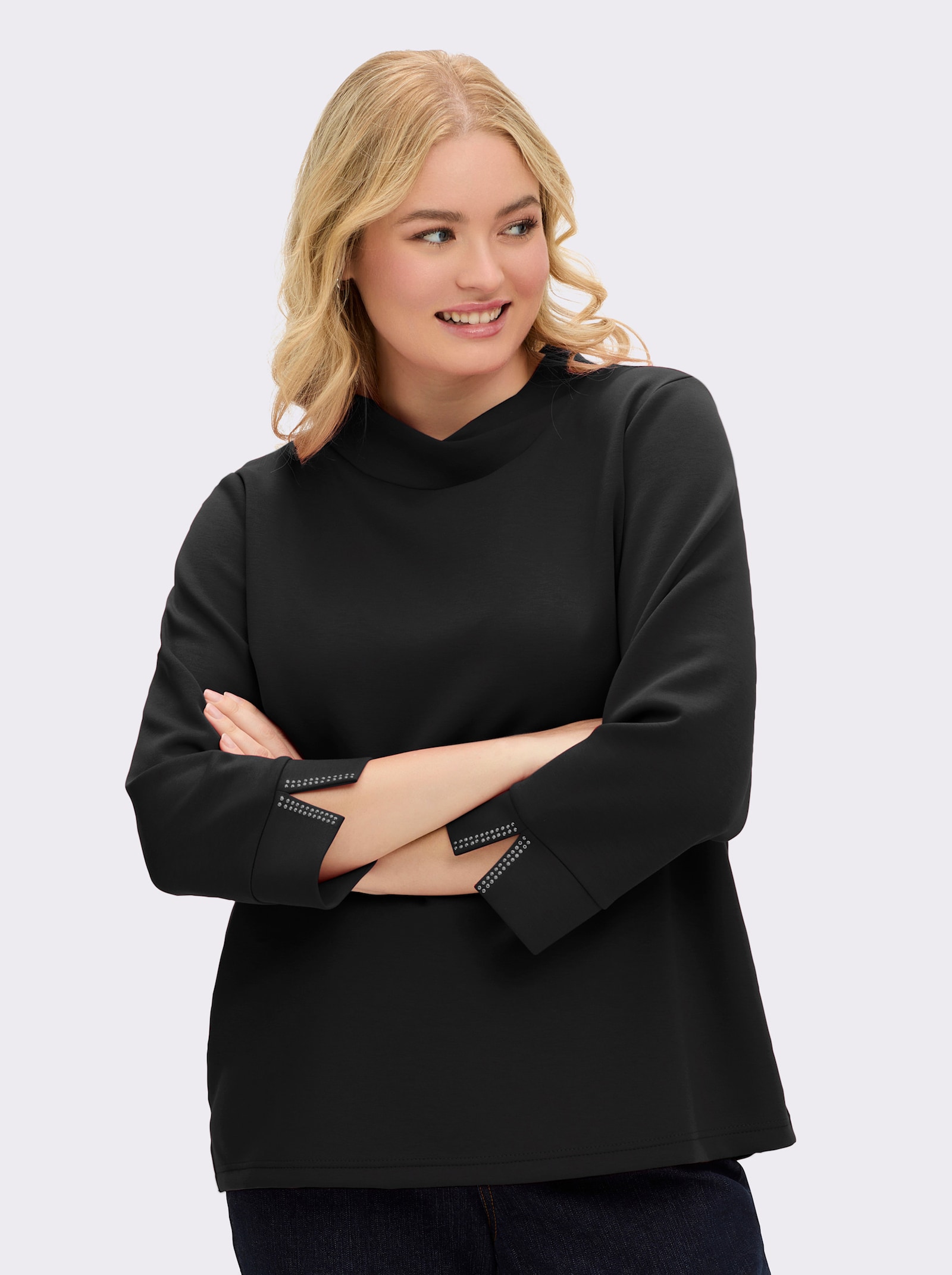 sheego Sweatshirt mit Glitzerdetails - schwarz