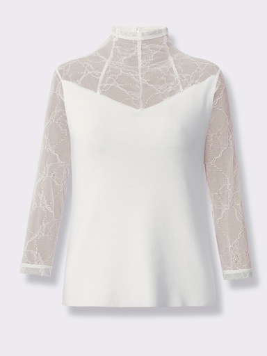 heine 3/4 Arm-Pullover mit Partien aus Spitze - ecru