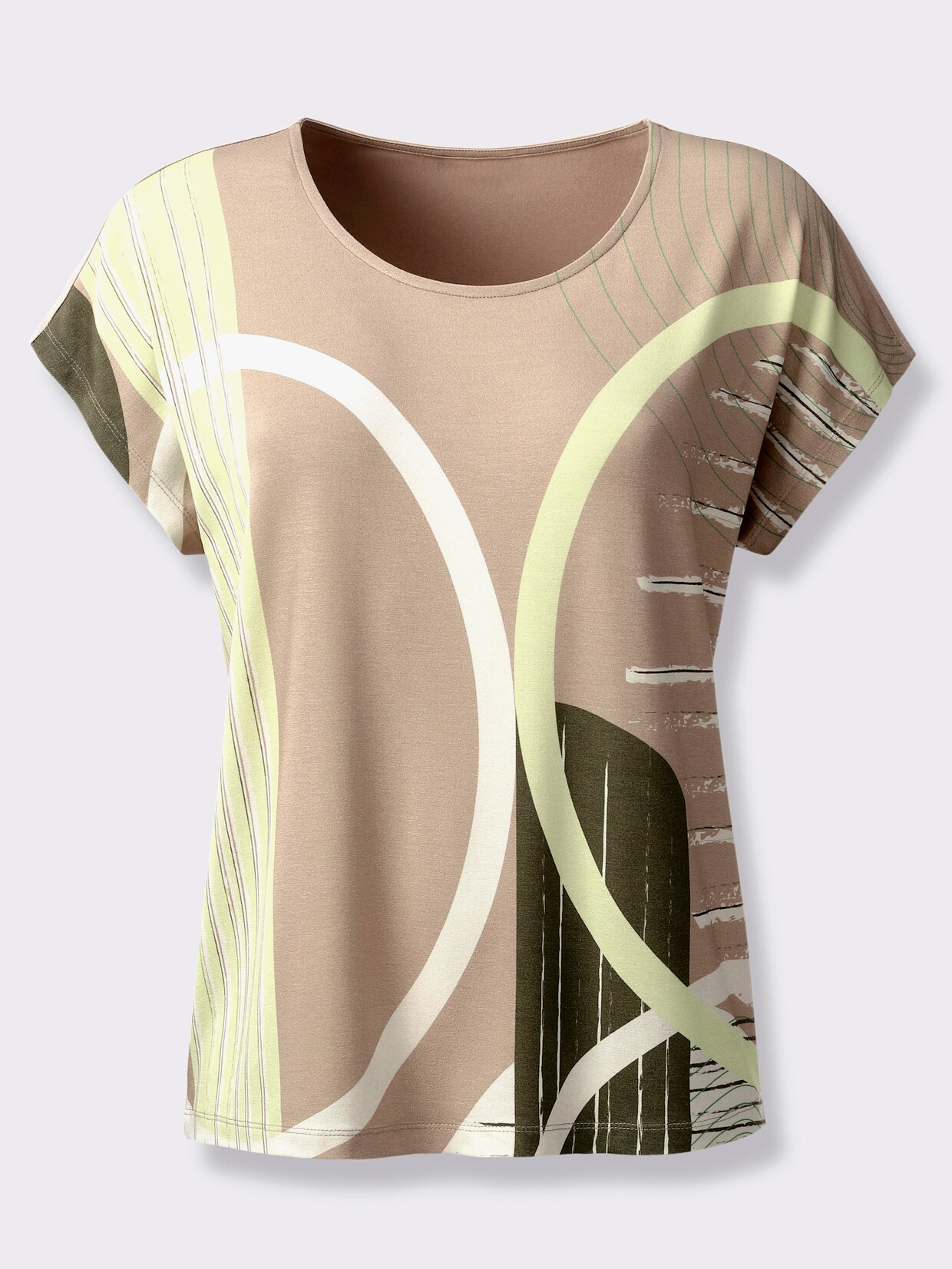 Rundhalsshirt - beige-pistazie-bedruckt