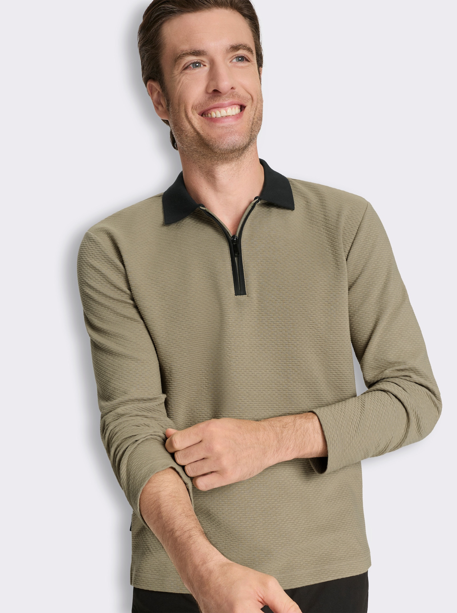Marco Donati Langarm-Poloshirt mit Reißverschluss - schlamm