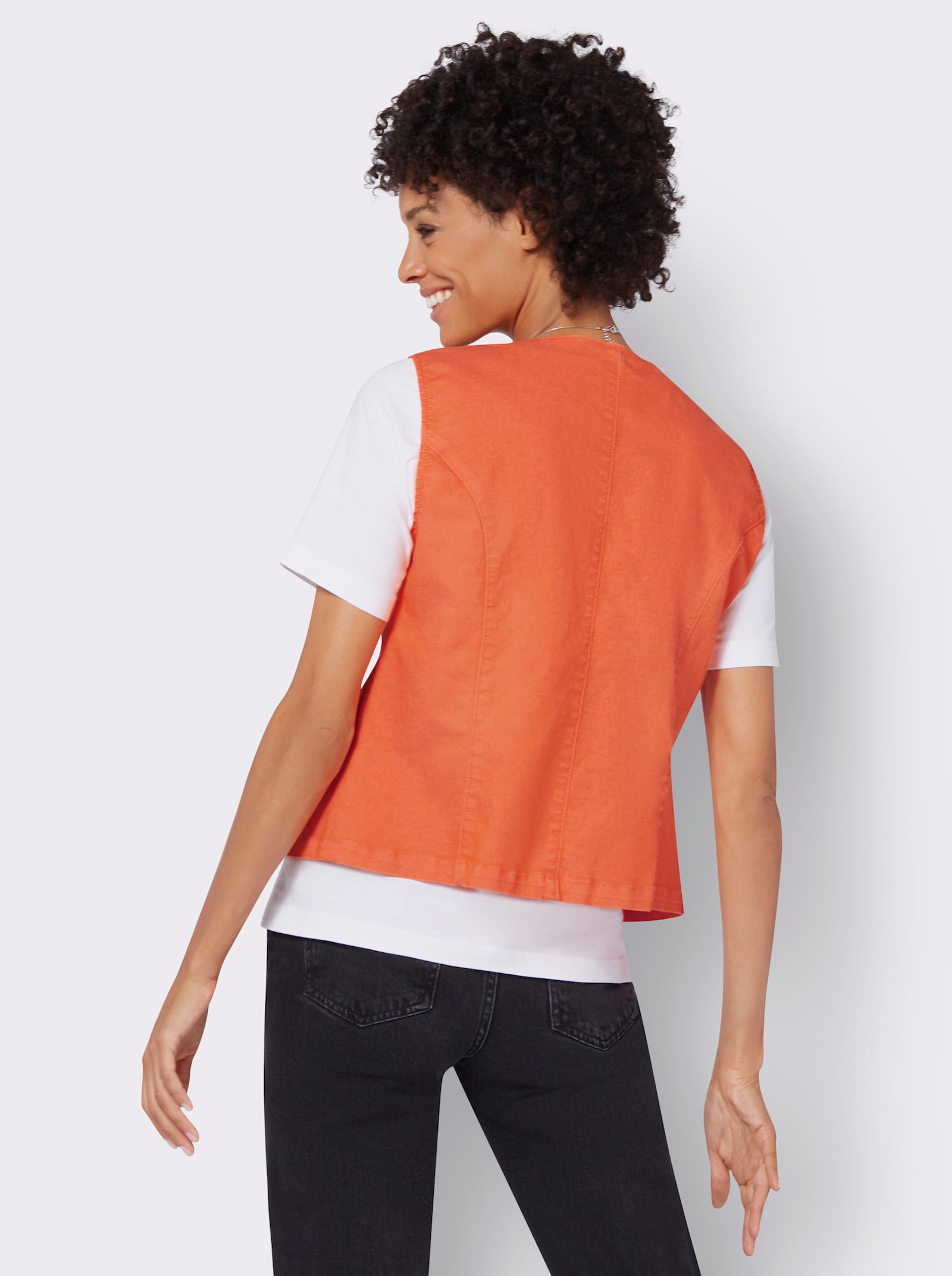 Džínsová vesta zo streču - oranžová