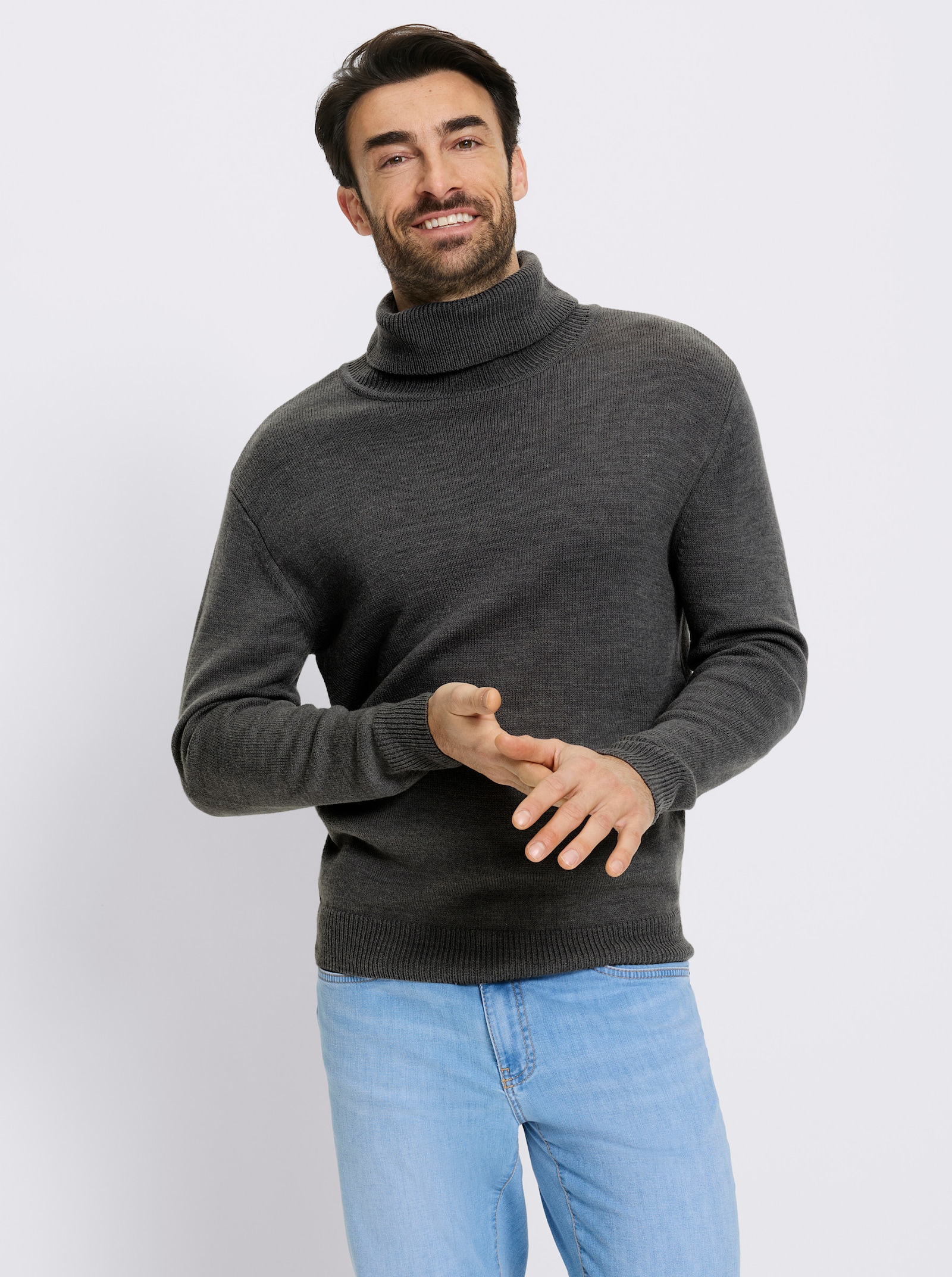 Catamaran Rollkragenpullover mit Wollanteil - graphit-meliert