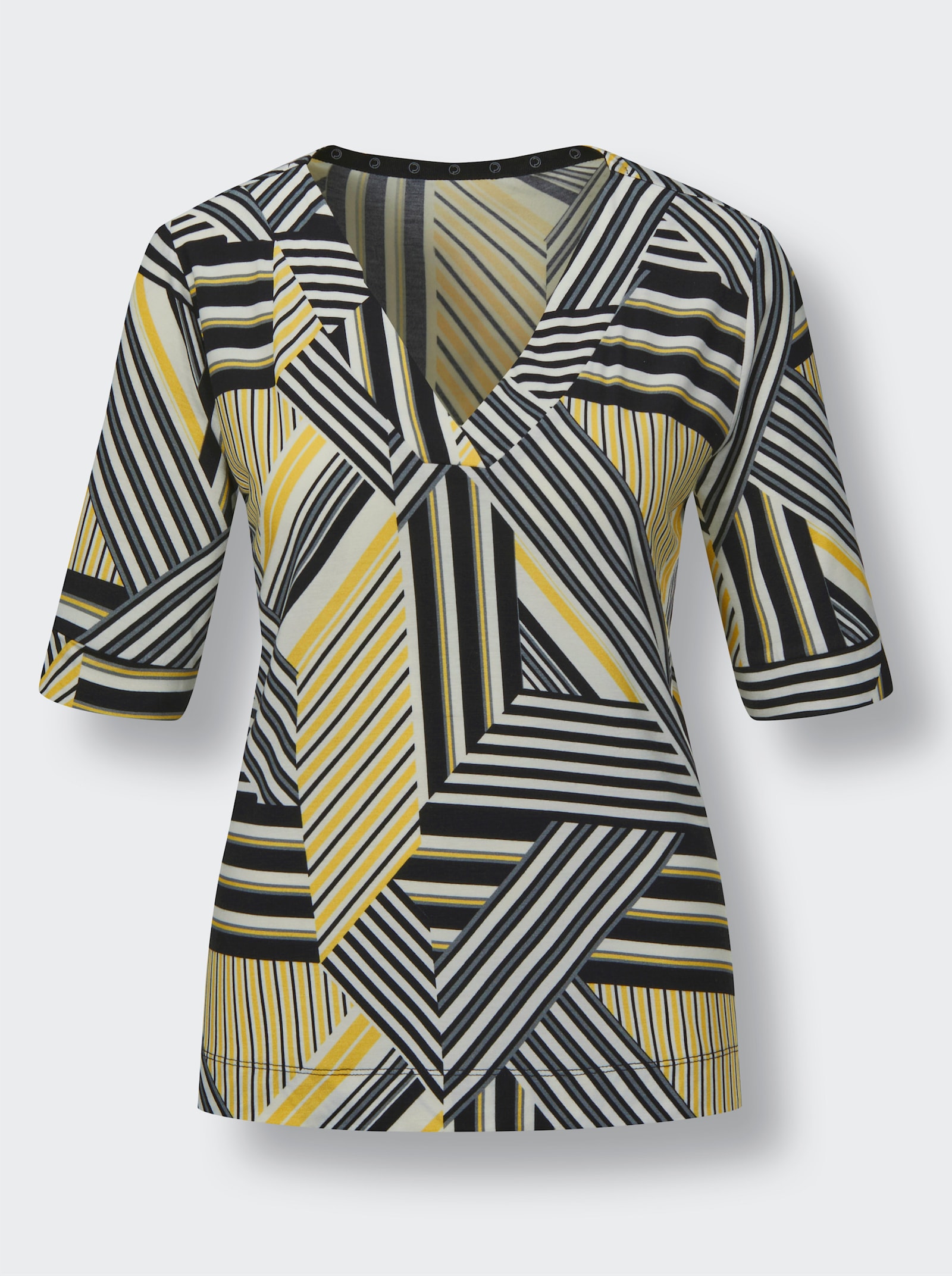 CREATION L PREMIUM Kurzarmshirt in Lyocell-Qualität, feuchtigkeitsregulierend - schwarz-weiß-bedruckt