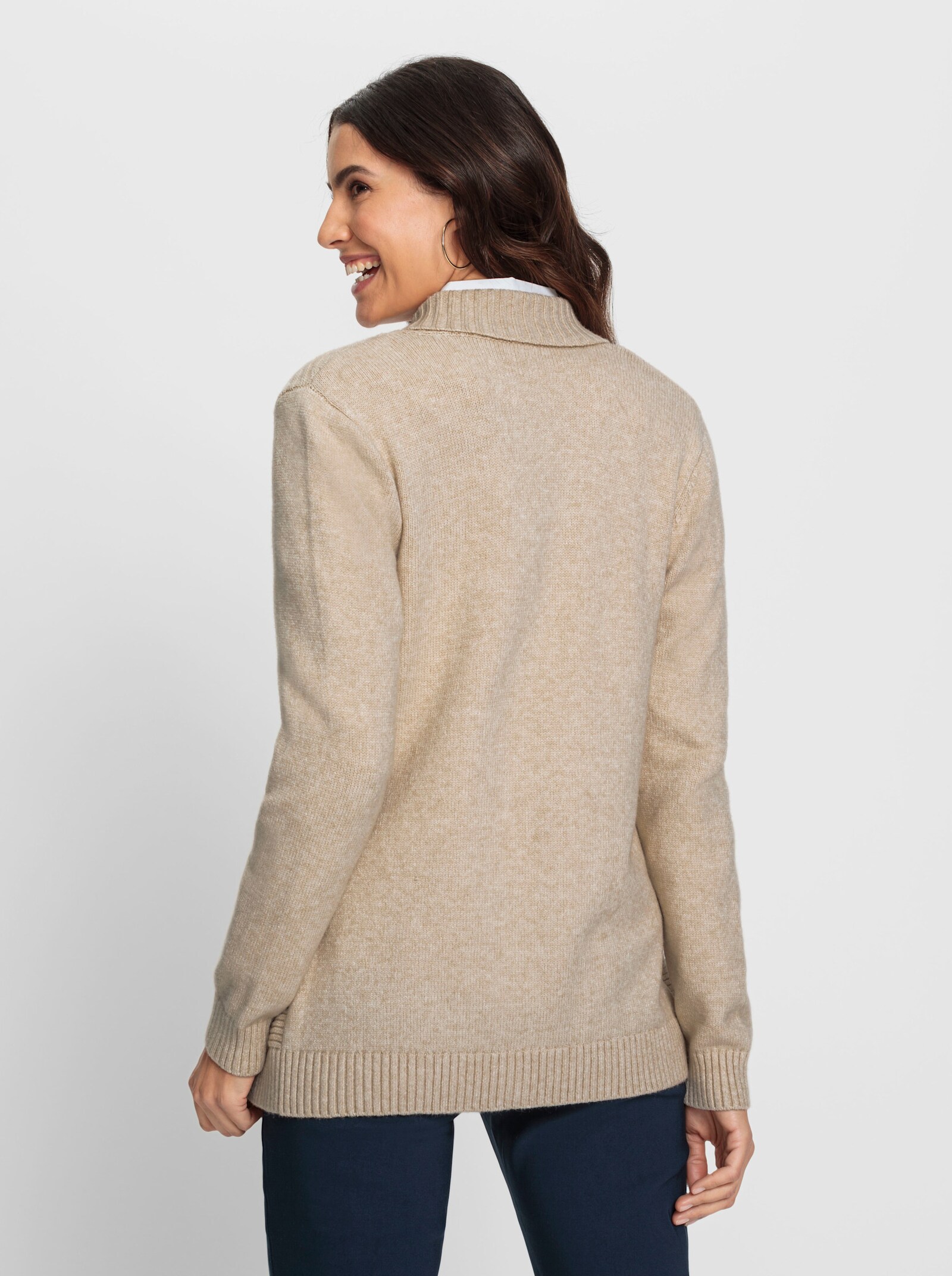 Strickjacke mit Ripp-Muster vorne - elfenbein-meliert