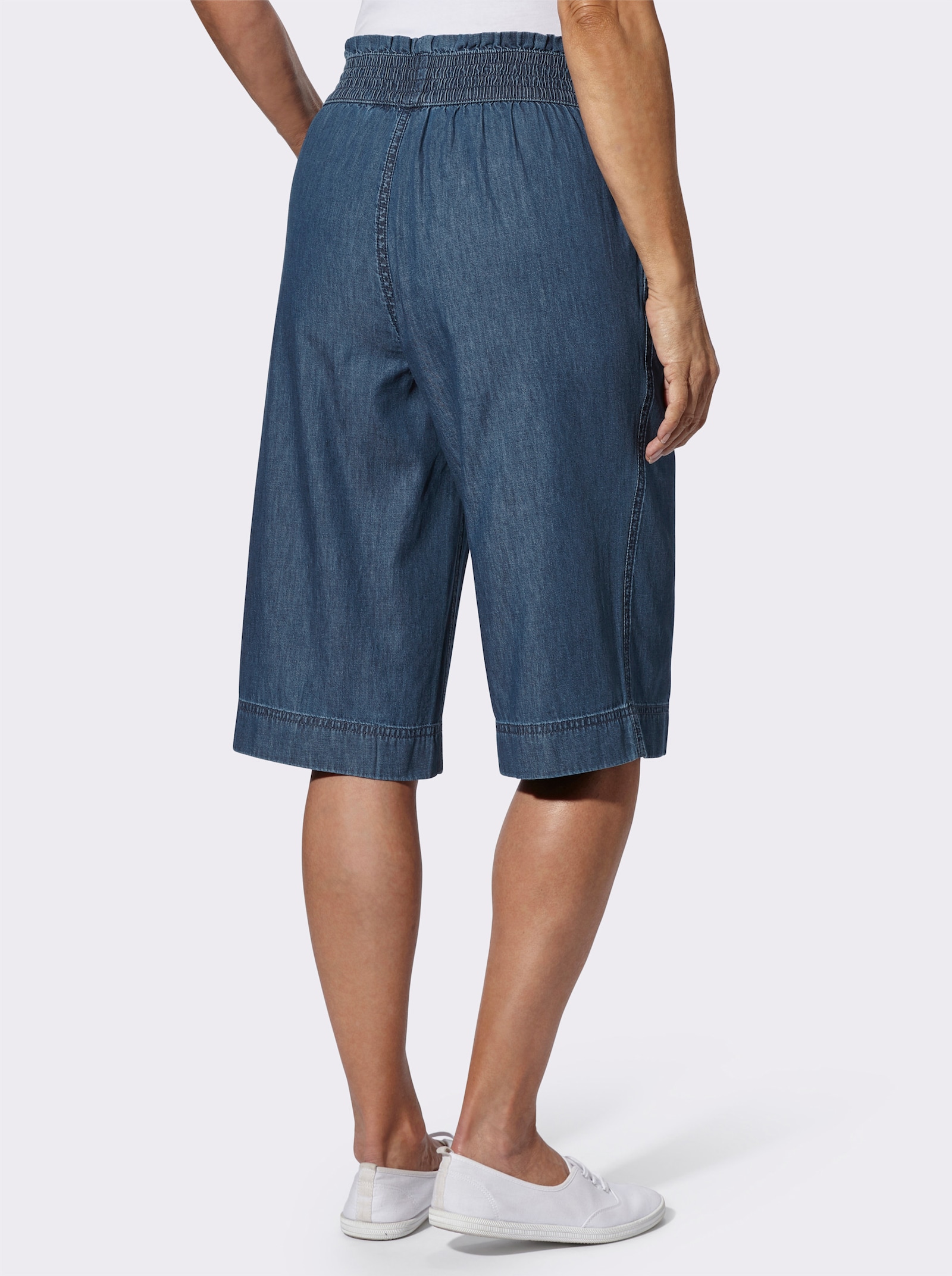 Jeansbermudas mit gesmoktem Dehnbund - blue-stone-washed