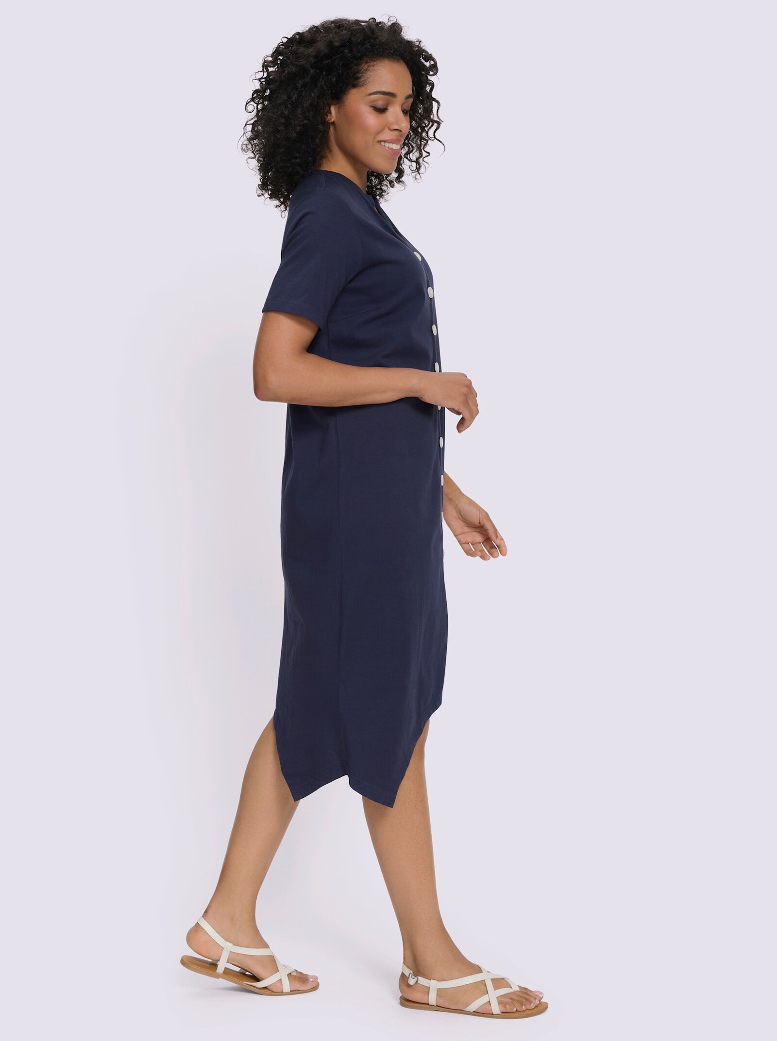 A-Linien-Kleid mit durchgehender Knopfleiste - marine