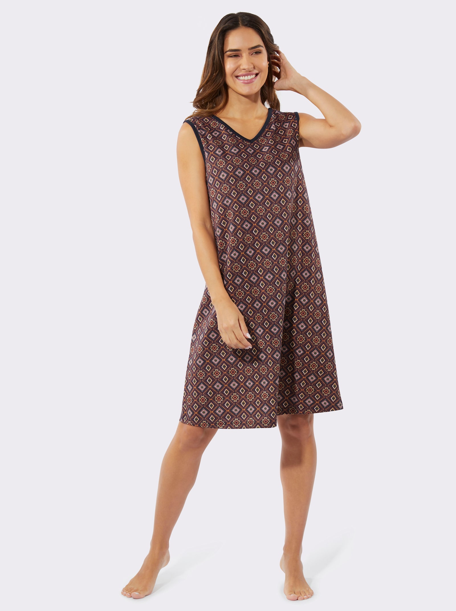 Nachthemd met grafische print - marine/apricot bedrukt