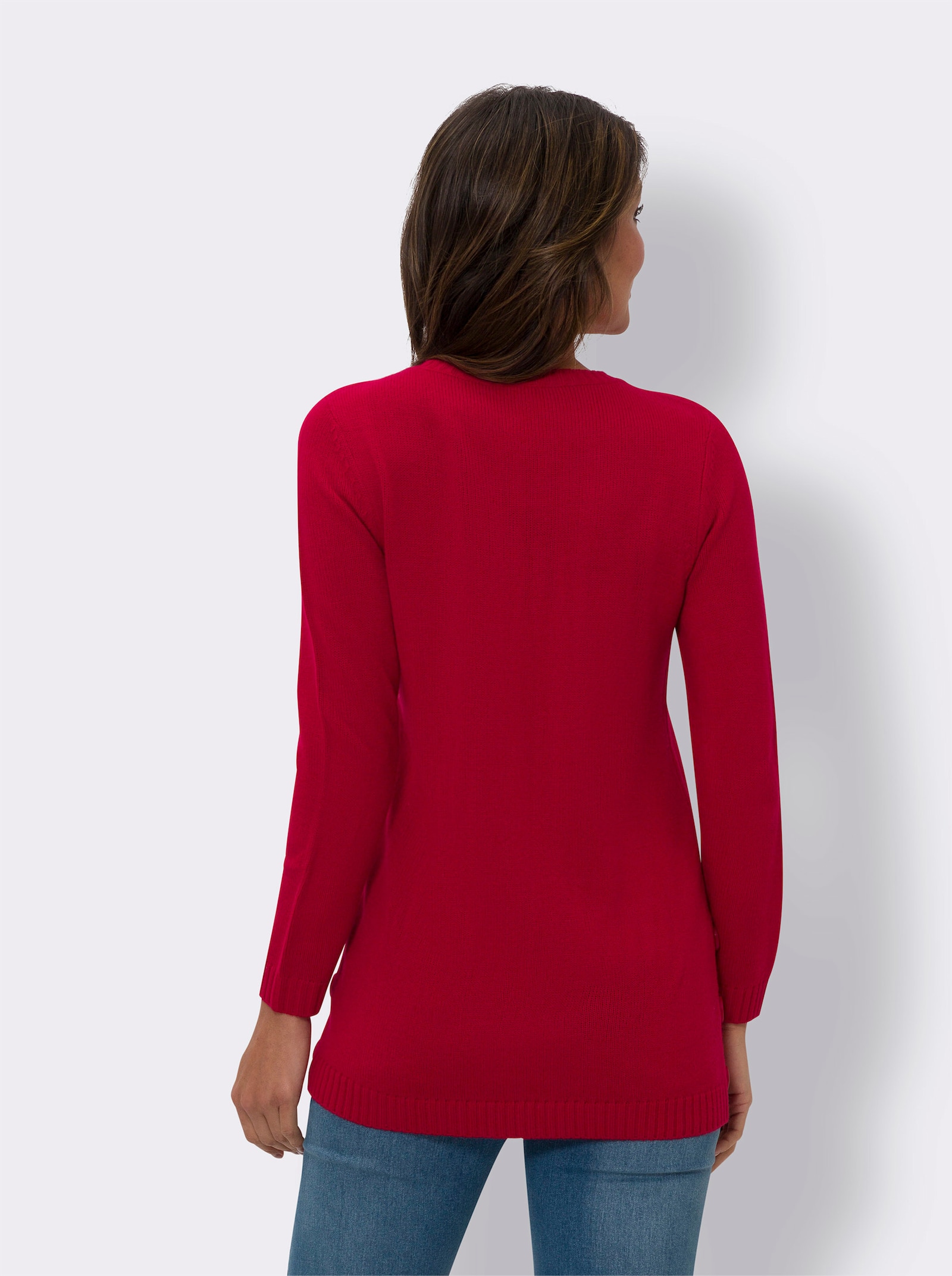 Lange pullover met zijsplitten - rood