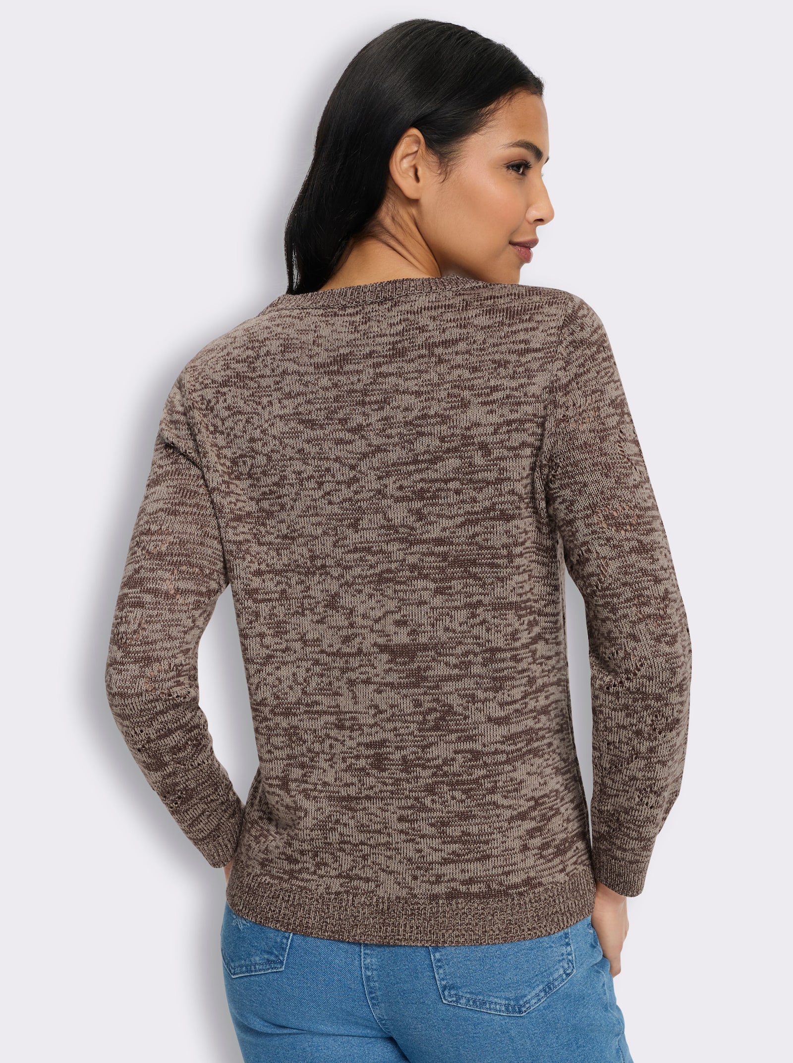 Ajourpullover mit Herzchen - schoko-sesam-meliert