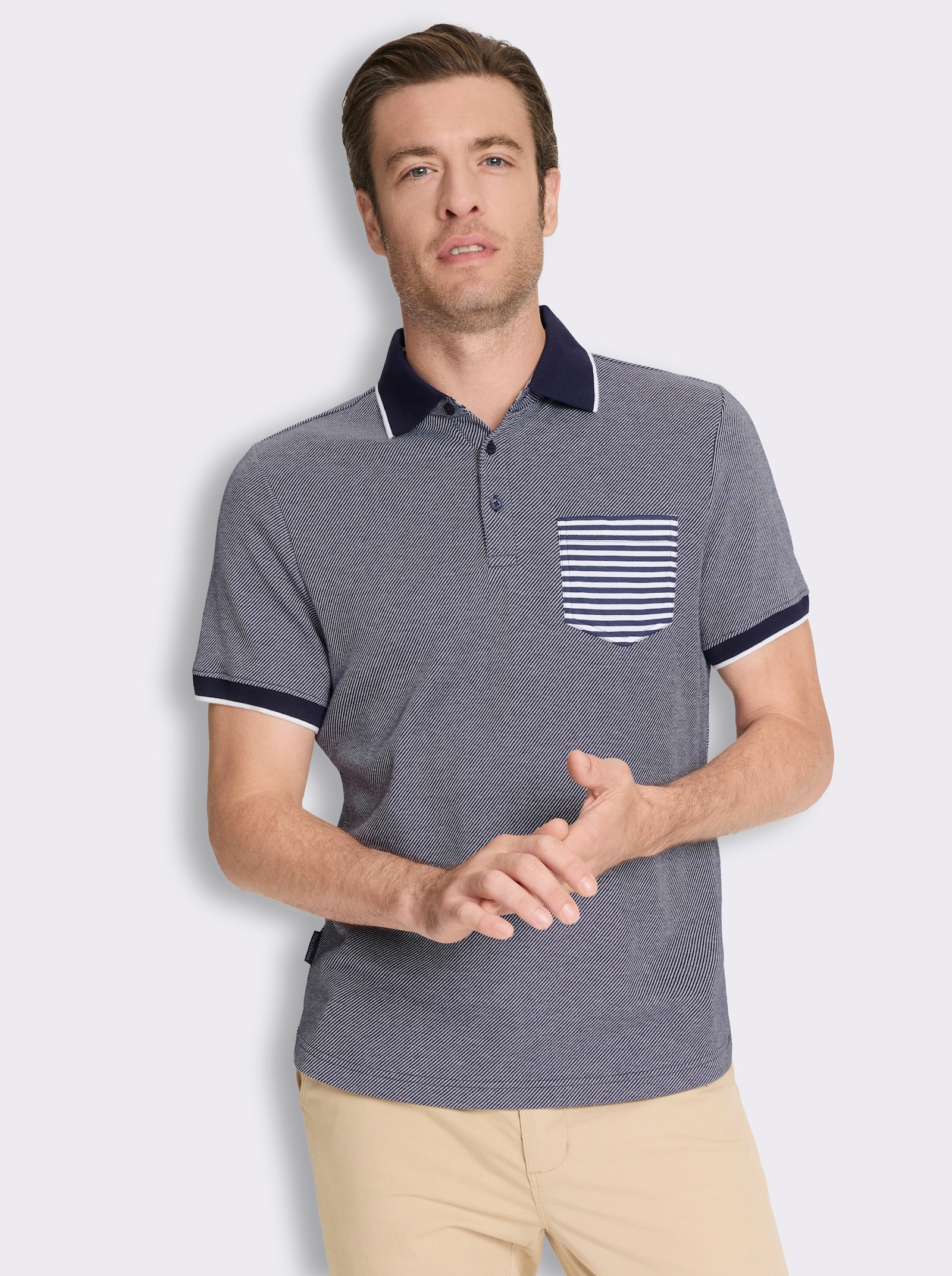 Marco Donati Kurzarmshirt in Jacquard-Qualität, mit Modal - marine-gestreift