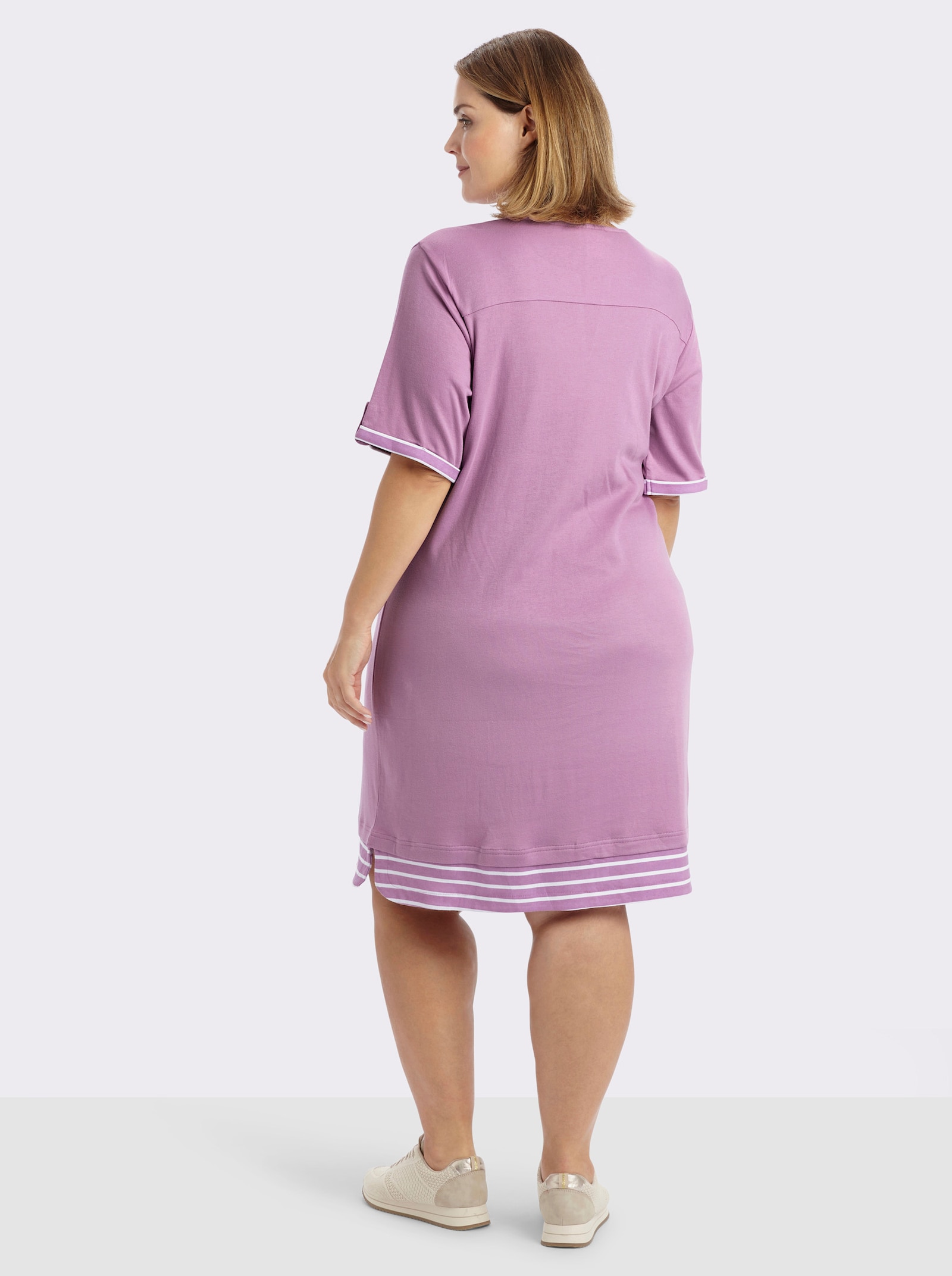 sheego Shirtkleid mit Kontrast-Ringelstoff - orchidee