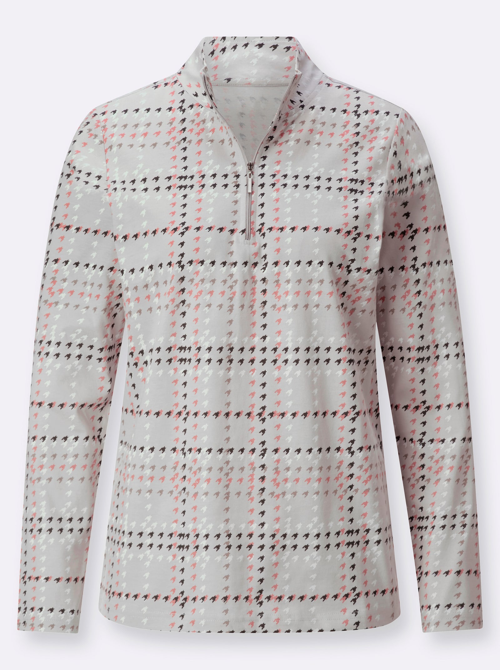 Langarmshirt - hellgrau-rosenholz-bedruckt