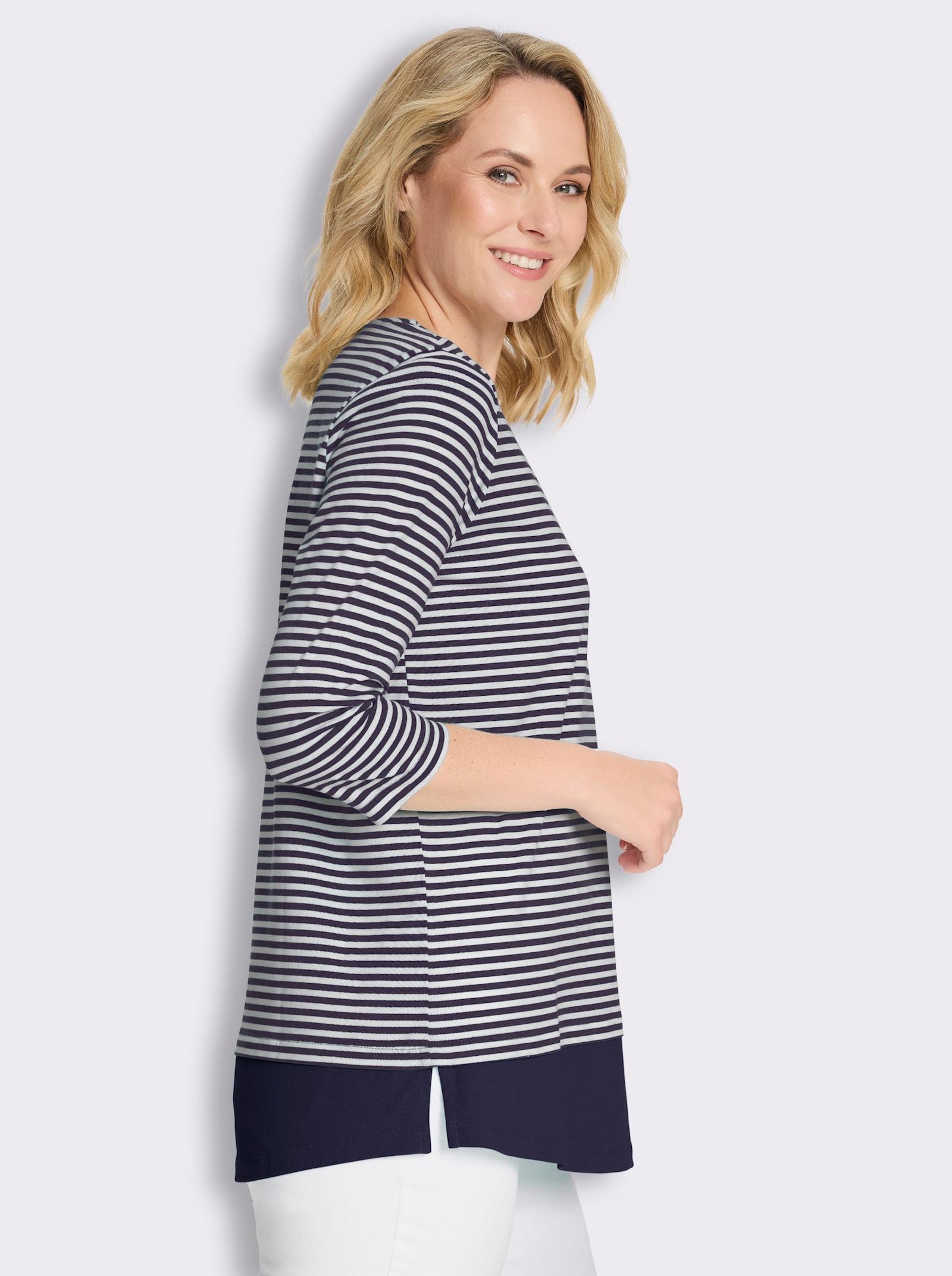Longshirt im Streifen-Dessin - marine-ecru-geringelt