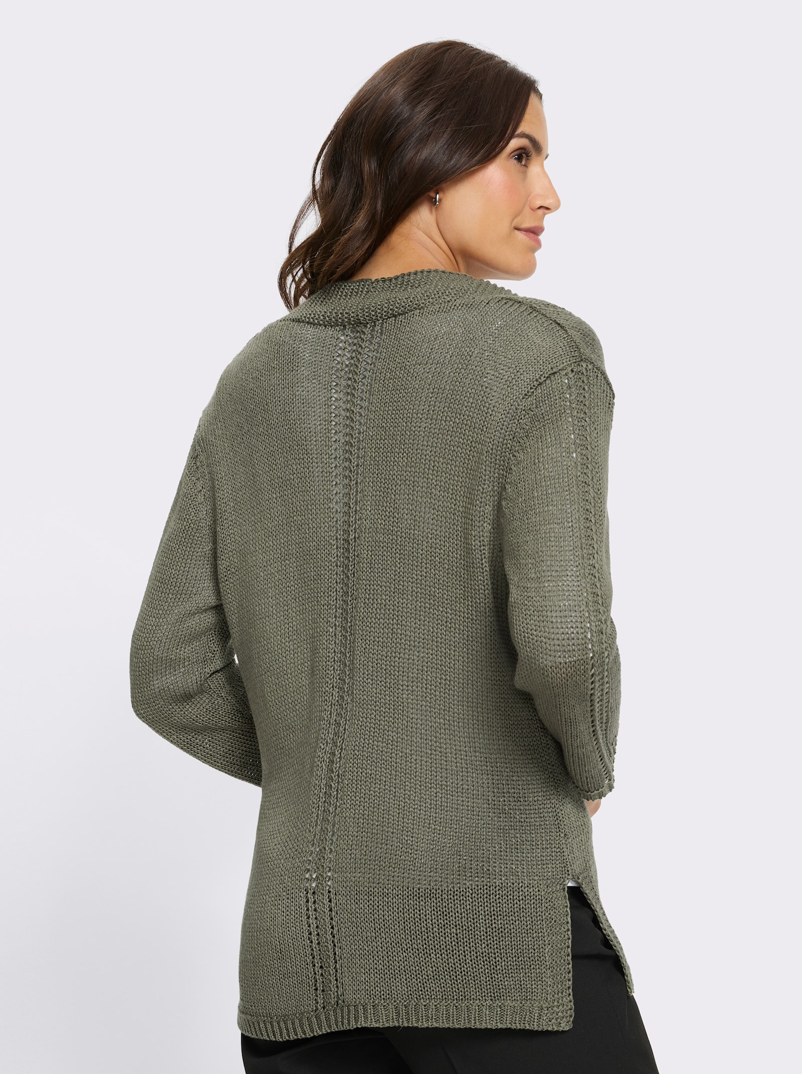 Strickjacke in pflegeleichtem Bändchengarn - khaki