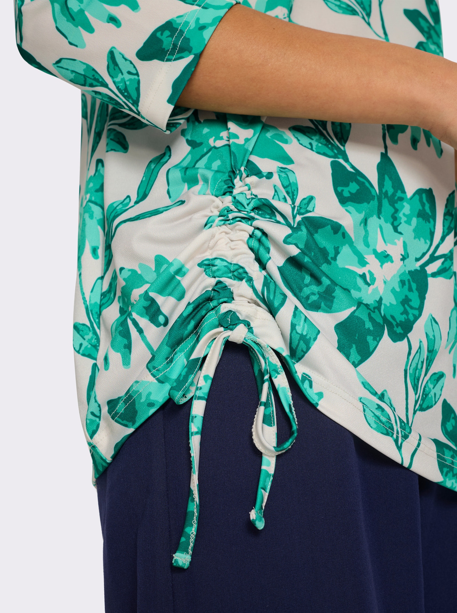 3/4-Arm-Shirt mit Bindebändern - smaragd-champagner-bedruckt