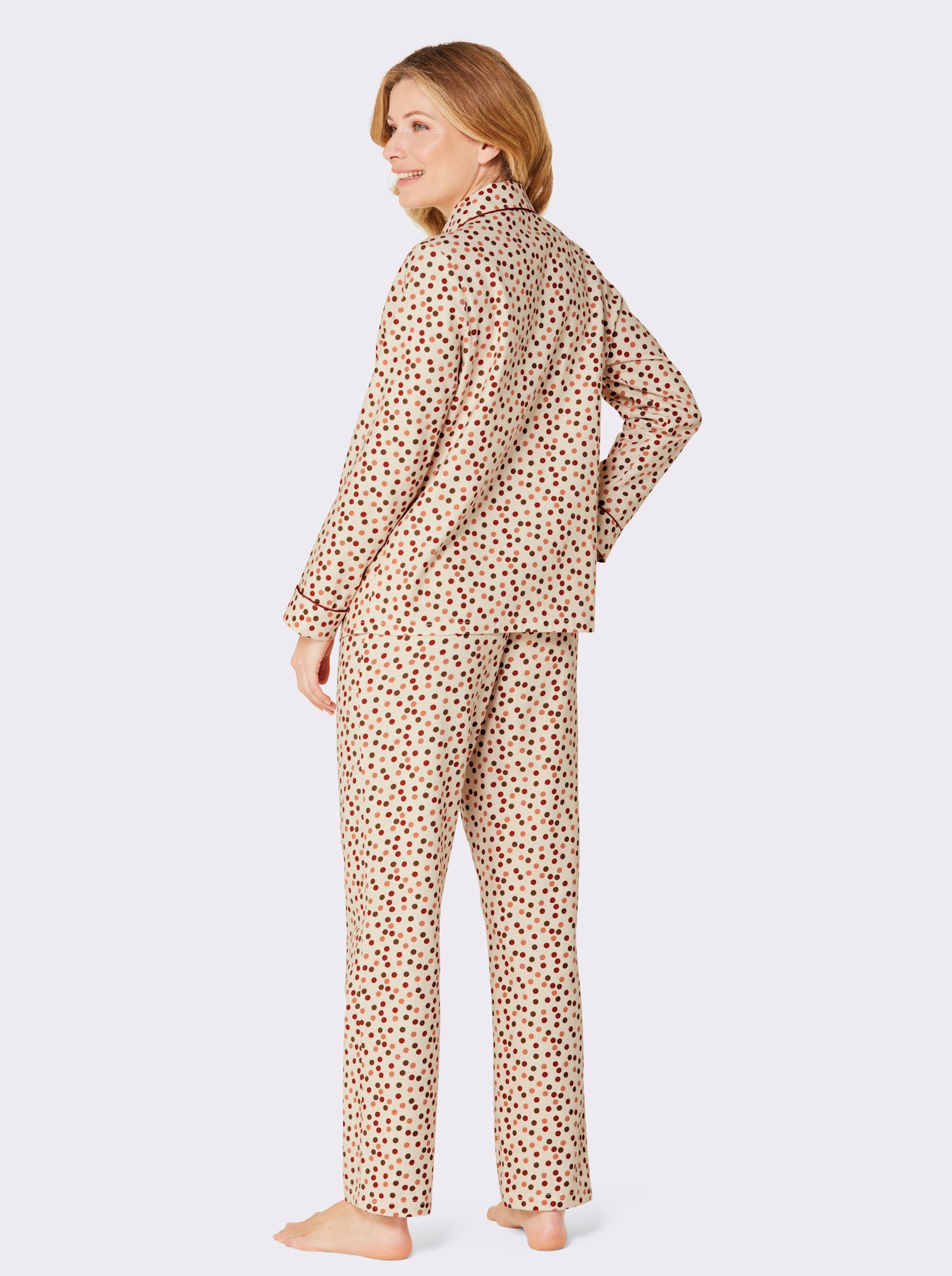 wäschepur Pyjama aus Flanell - champagner-papaya-getupft