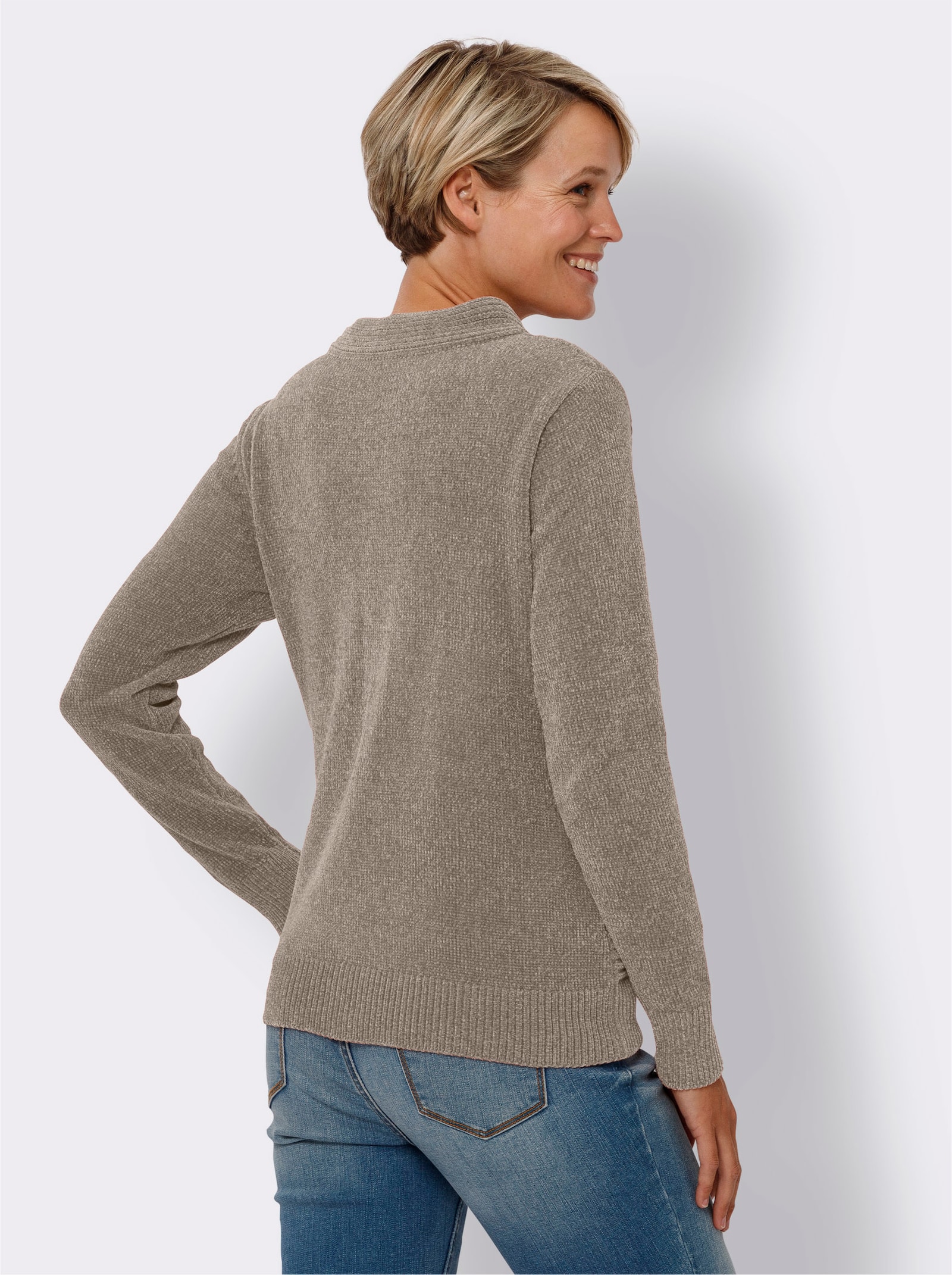 Langarm-Pullover aus Chenille-Garn - sesam