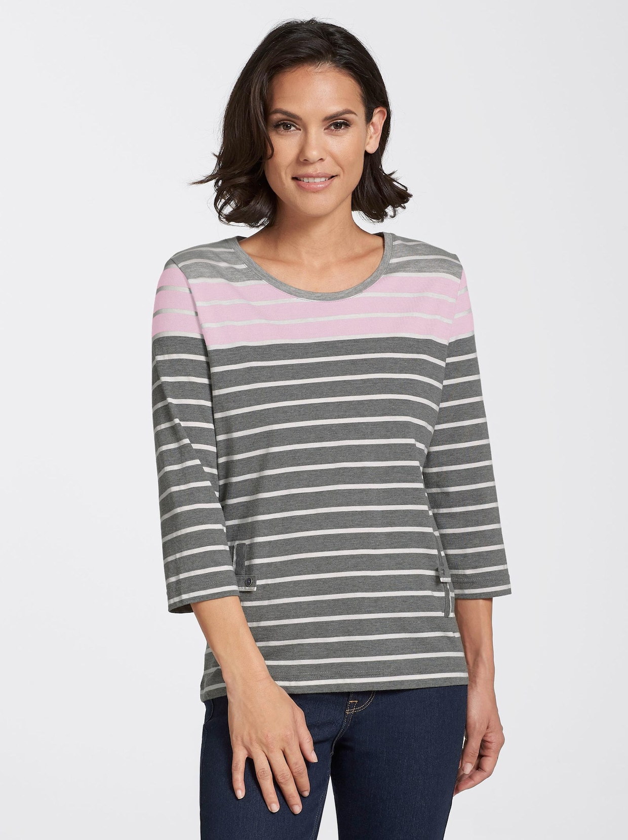 Shirt met 3/4-mouw - grijs/roze gestreept
