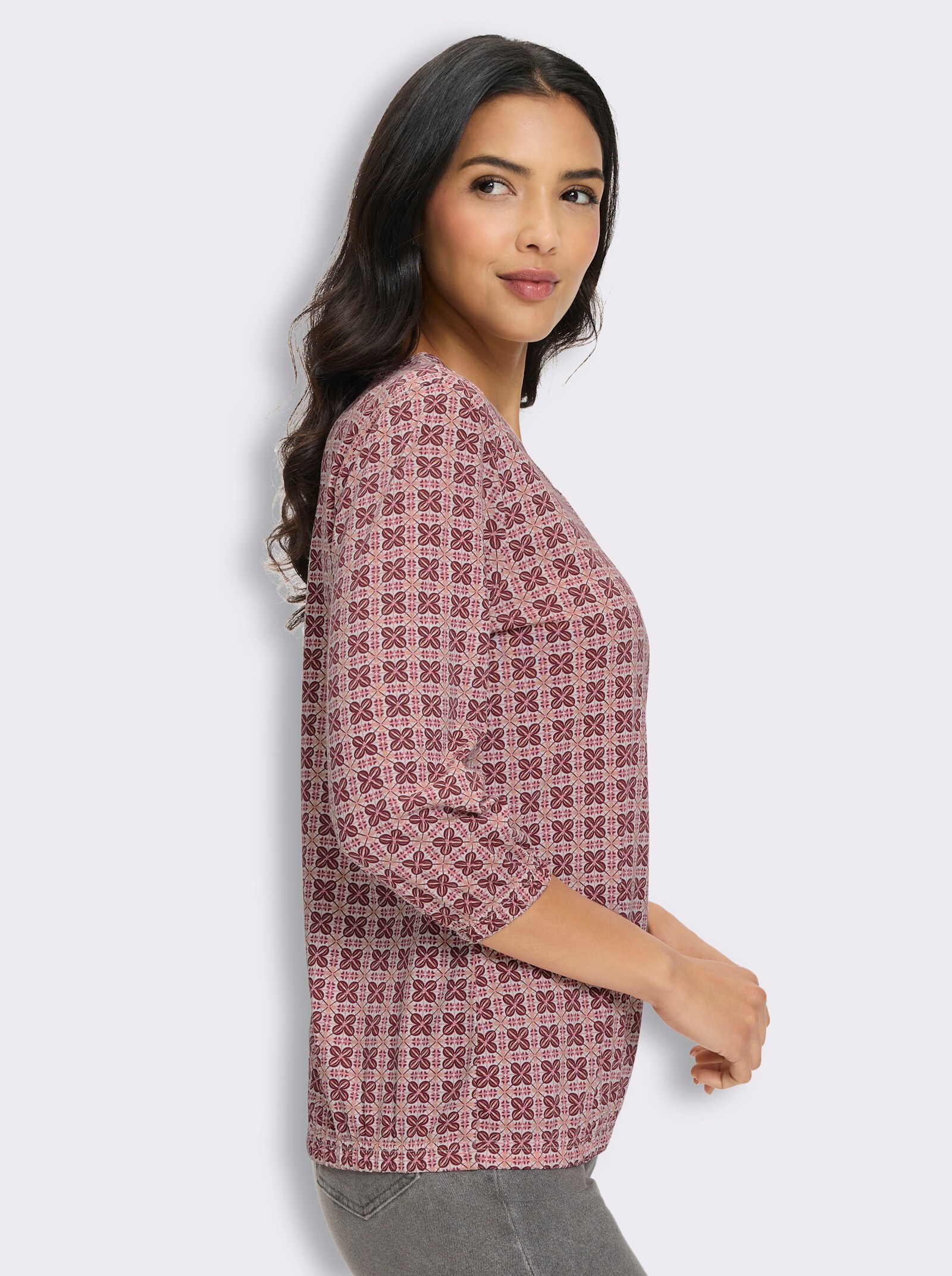 3/4-Arm-Shirt im Minimal-Druck - puder-ecru-bedruckt