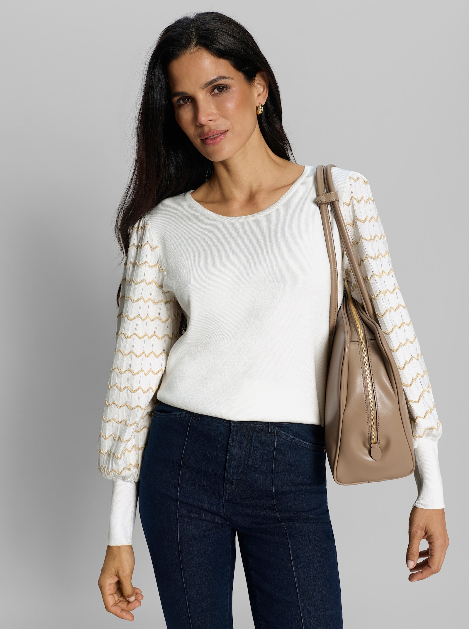 heine Feinstrickpullover mit Zickzack-Muster - ecru