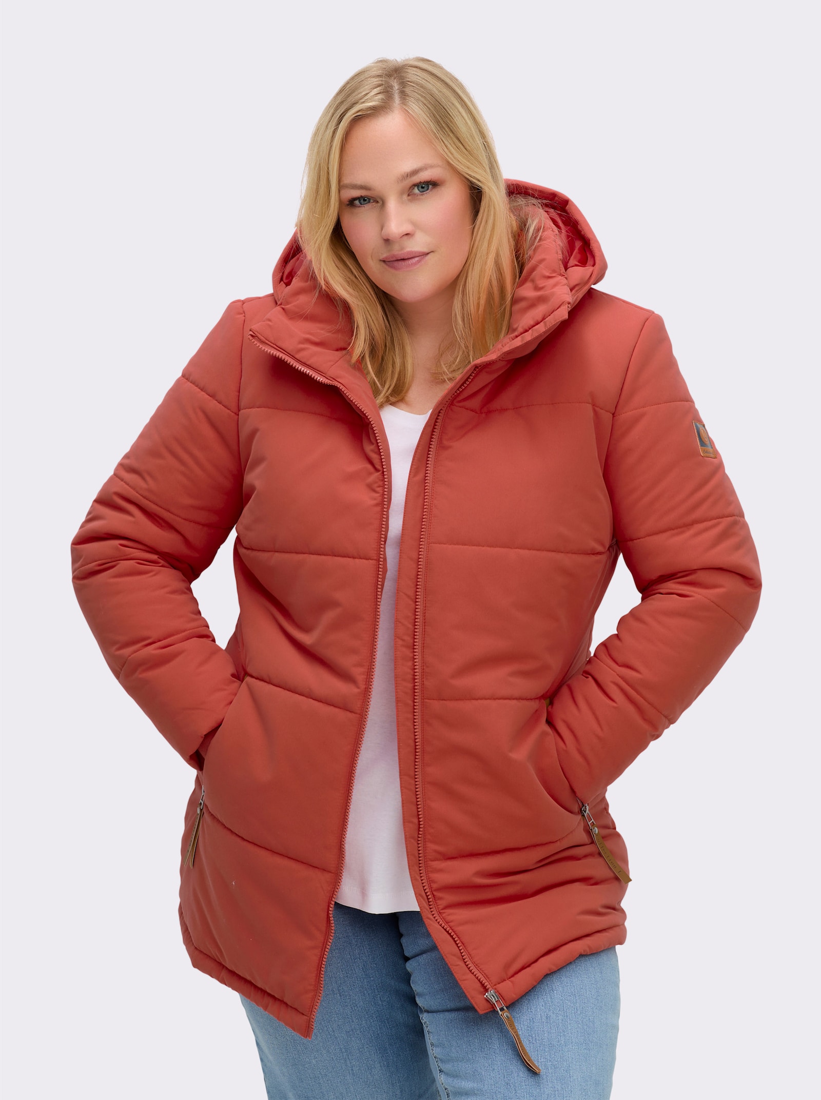Outdoorjacke mit abnehmbarer Kapuze und Jersey-Bündchen - terra