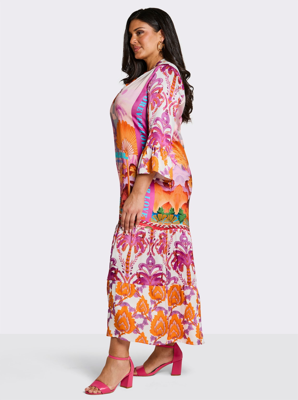 sheego loves miss goodlife Stufenkleid in Maxilänge - ecru-violett-bedruckt