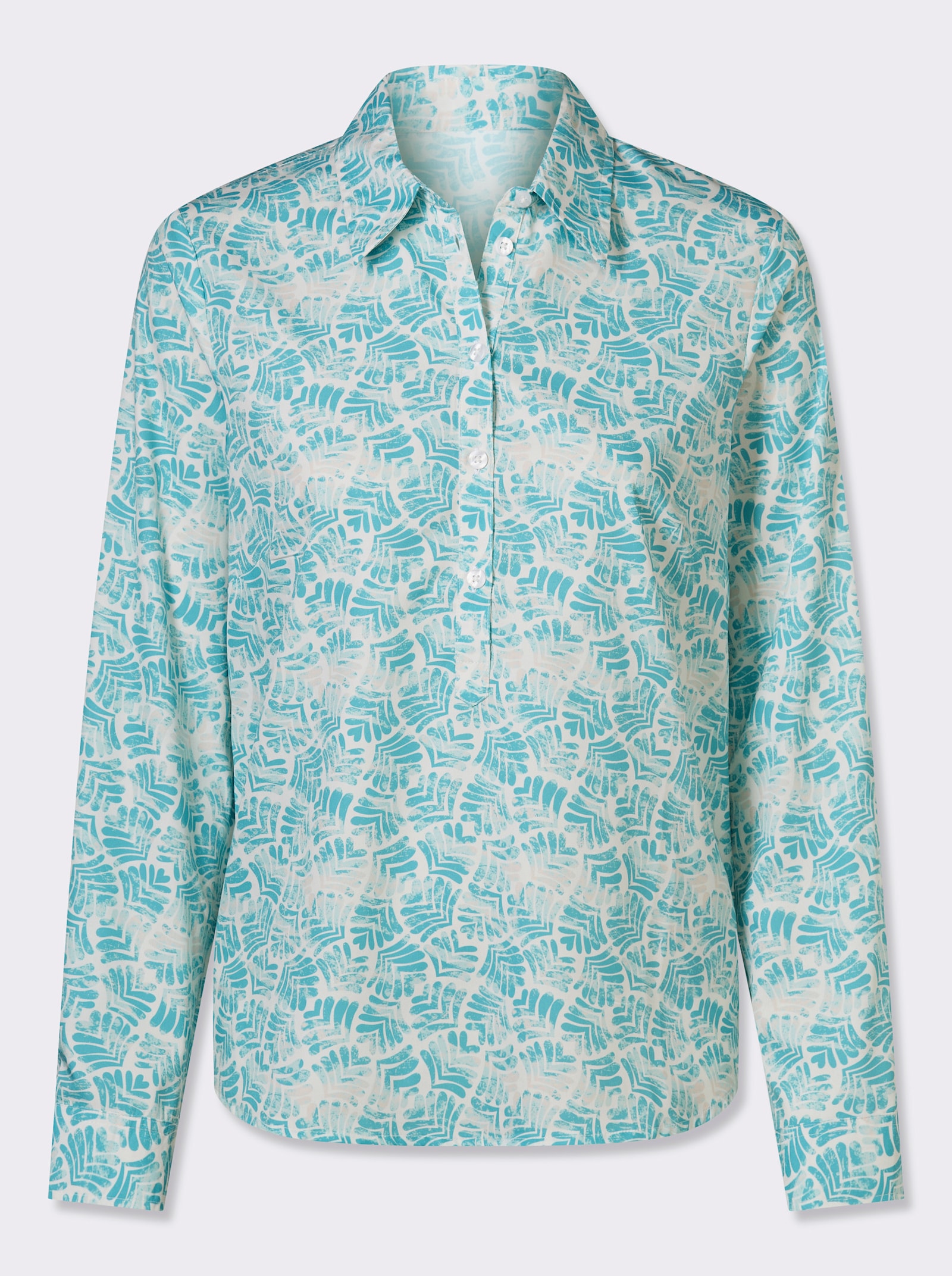 Langarm-Bluse in Schlupfform - mint-weiss-bedruckt