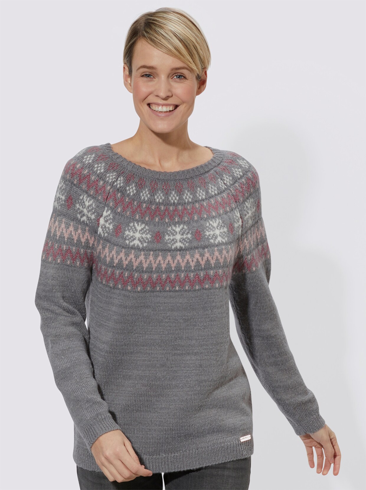 Langarm-Pullover - grau-gemustert