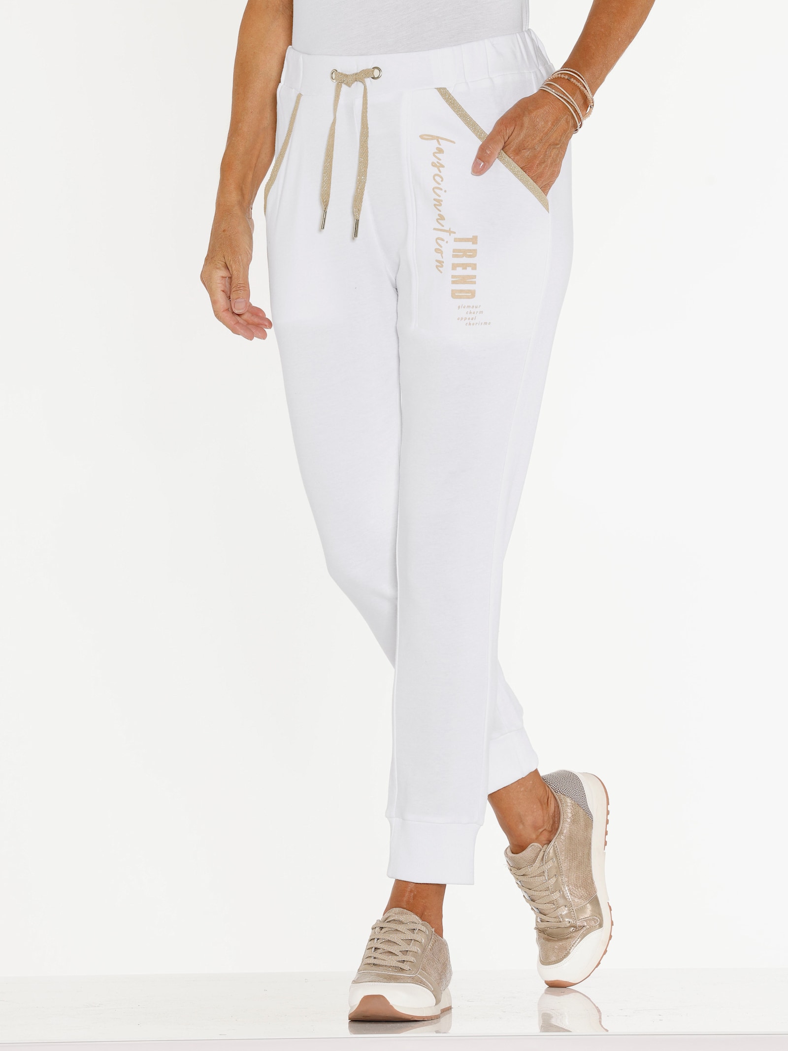 Sweathose mit gerippten Bündchen - weiß-beige